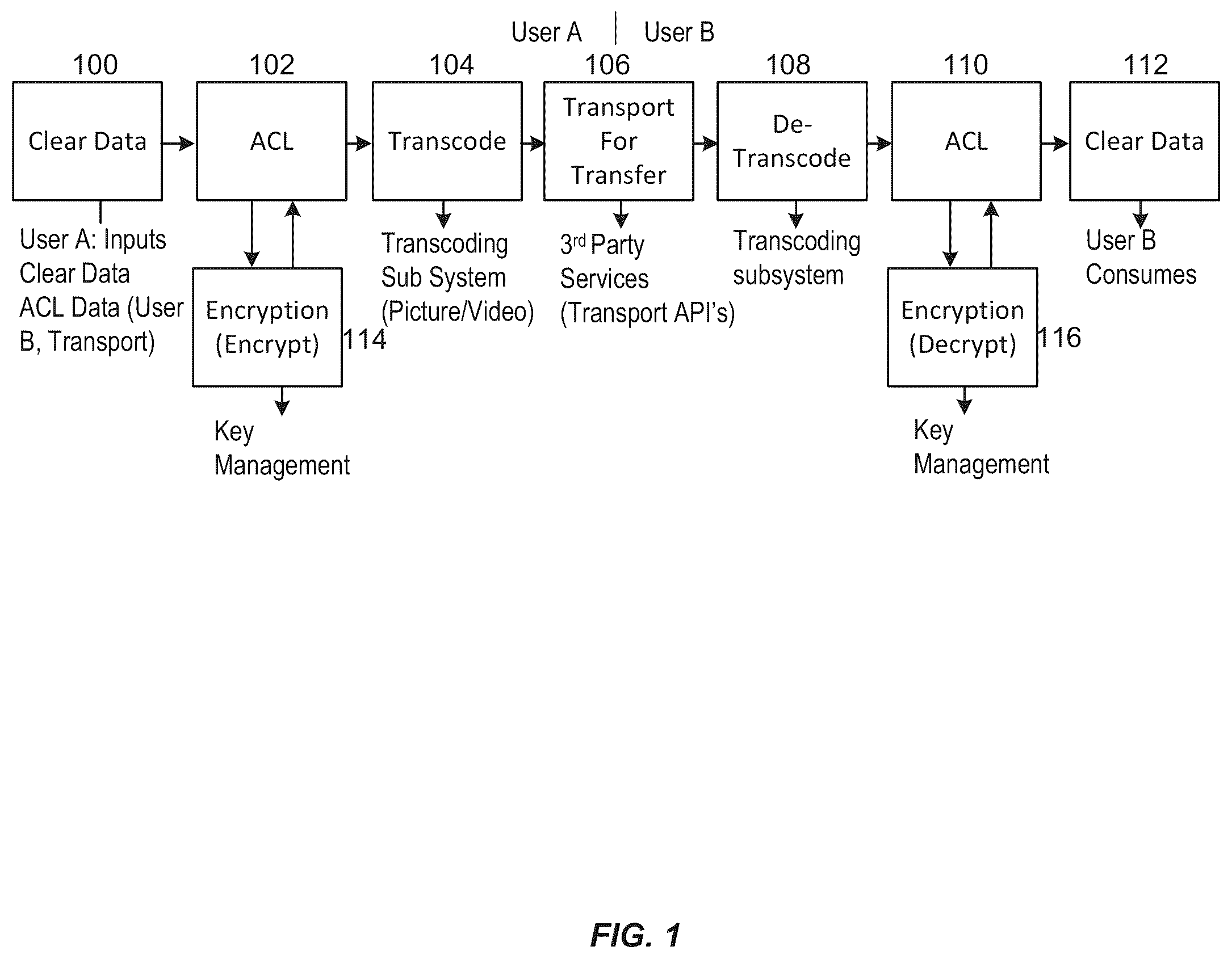 Patent US12375459 — Systems, methods, and applications for transcoding data into media files — Figure 1