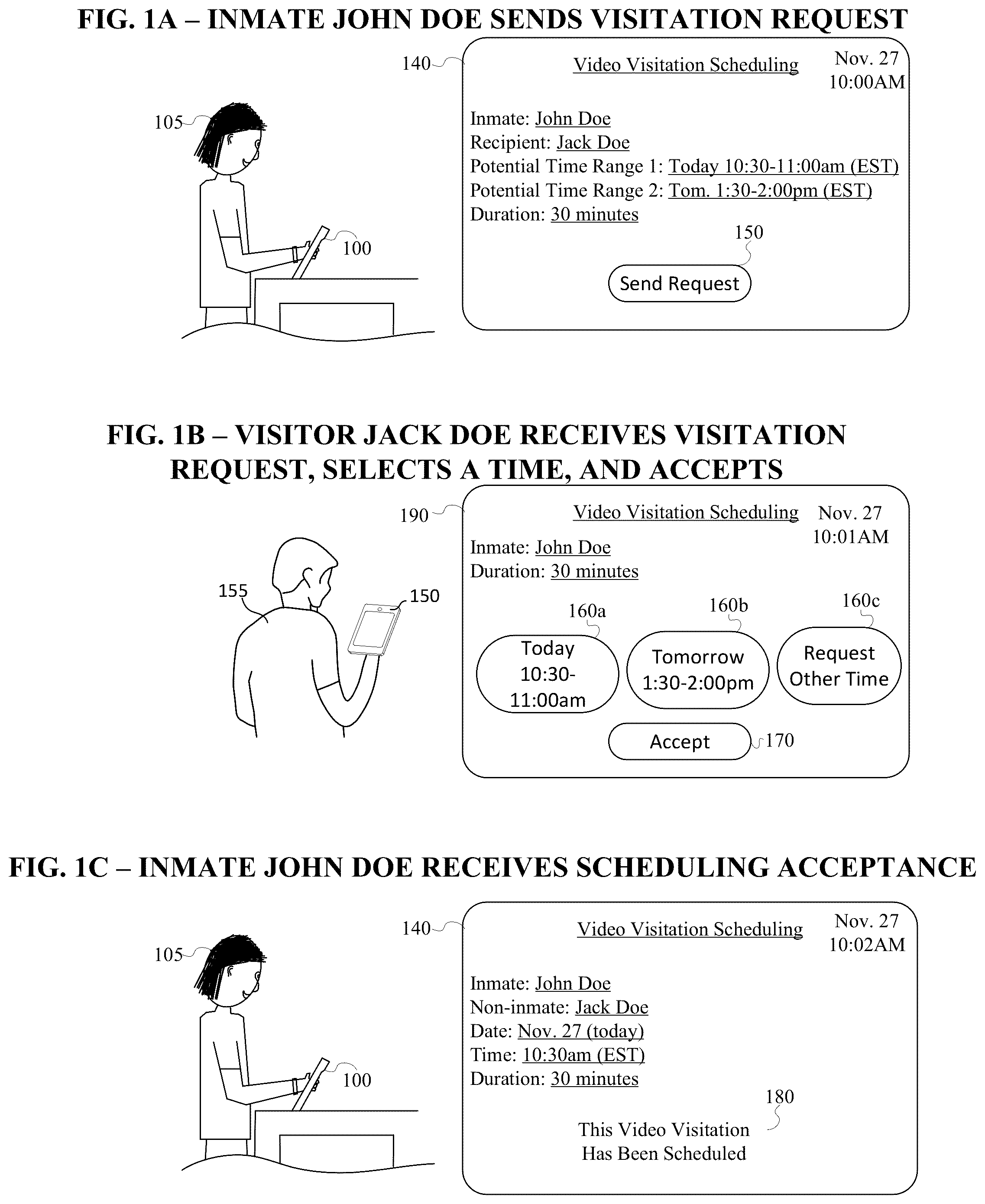 Patent US12375539 — Inmate communication system with flexible video visitation scheduling — Figure 1
