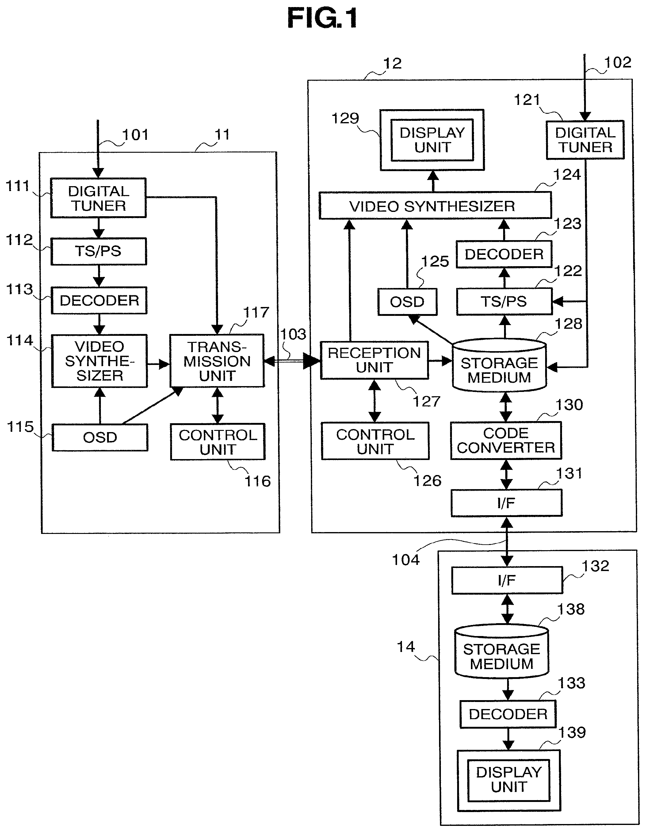 Patent US12375748 — Video processing system for demultiplexing received compressed and non-compressed video signals and transmitting demultiplexed signals — Figure 1