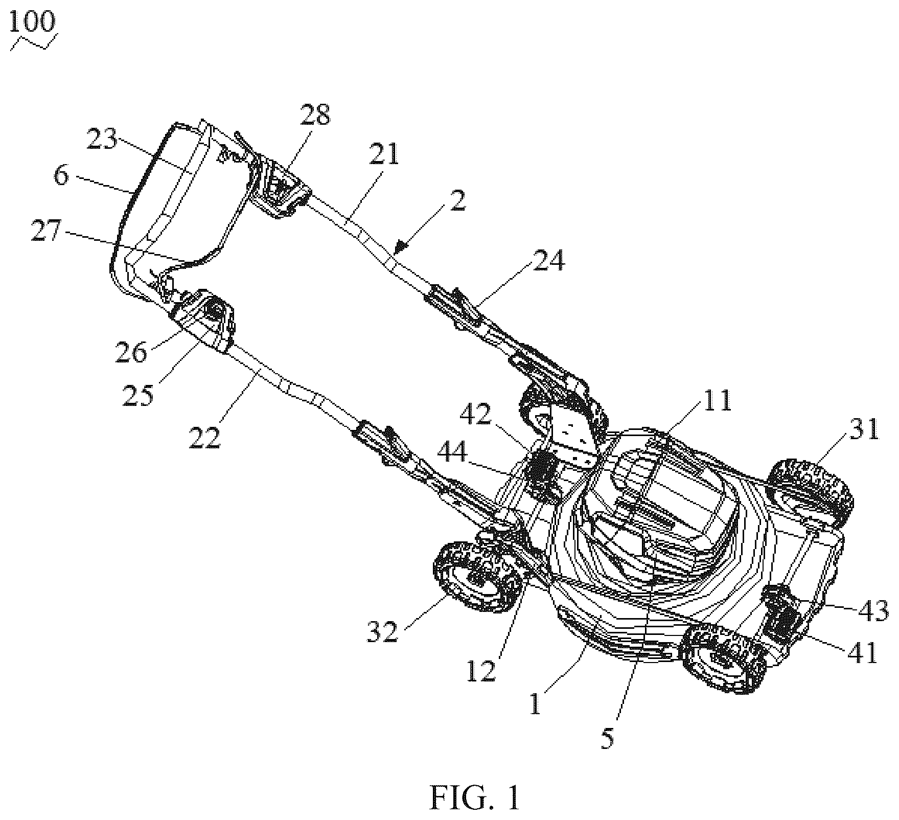 Patent US12376516 Figure 1 – Mower and garden tool