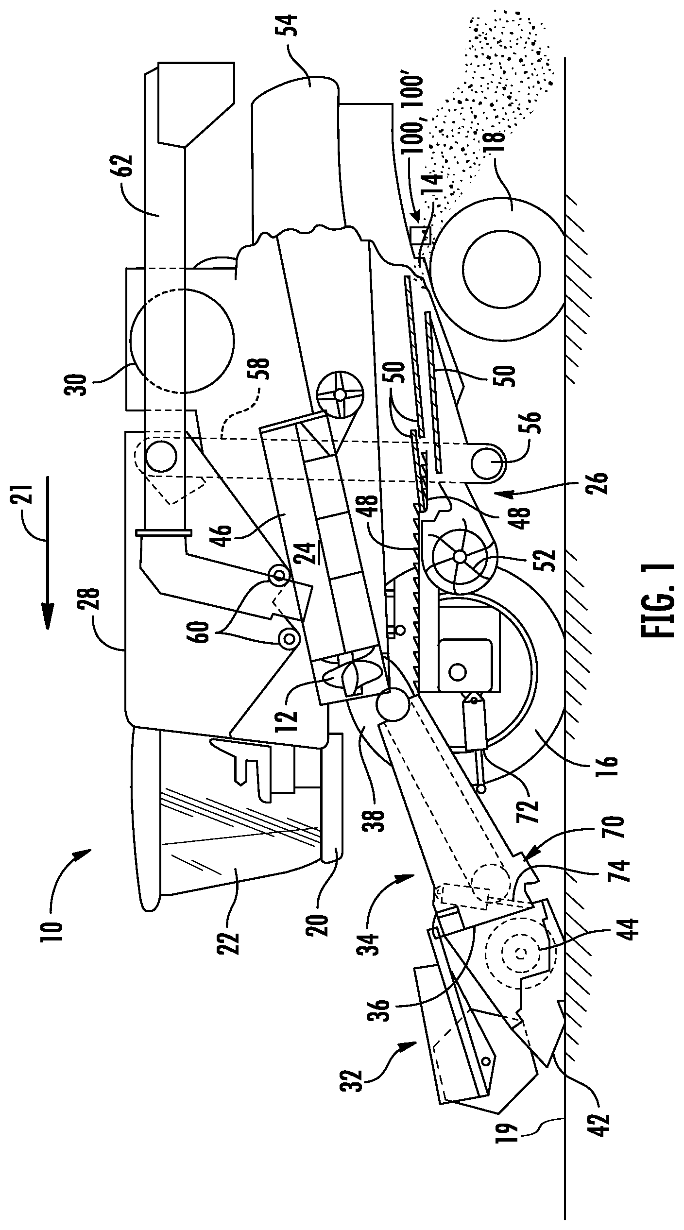 Patent US12376521 — Agricultural system and method for determining crop loss of an agricultural harvester — Figure 1