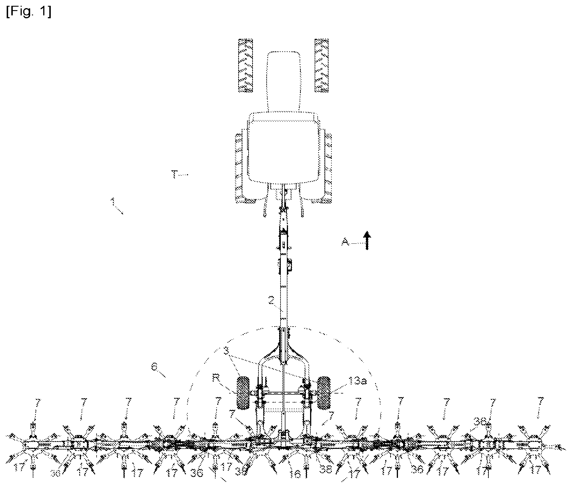 Patent US12376525 — Simplified haymaking machine with a carrier — Figure 1