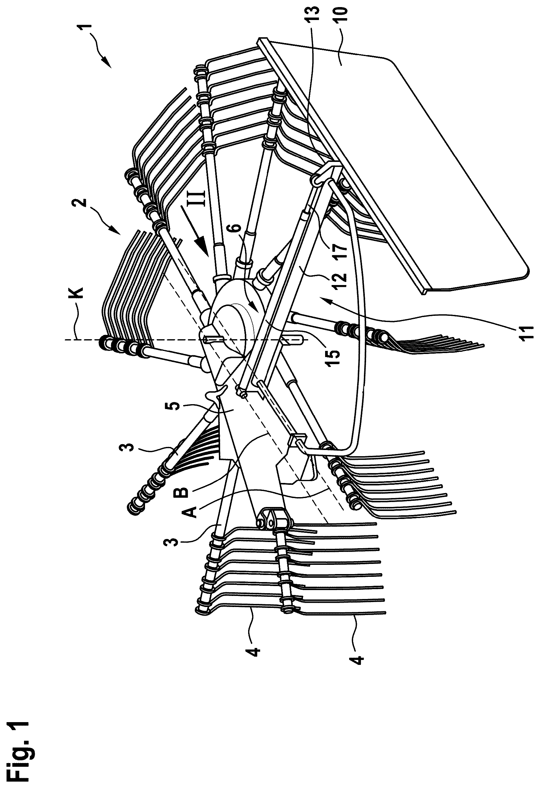 Patent US12376526 — Haymaking machine with catching element — Figure 1