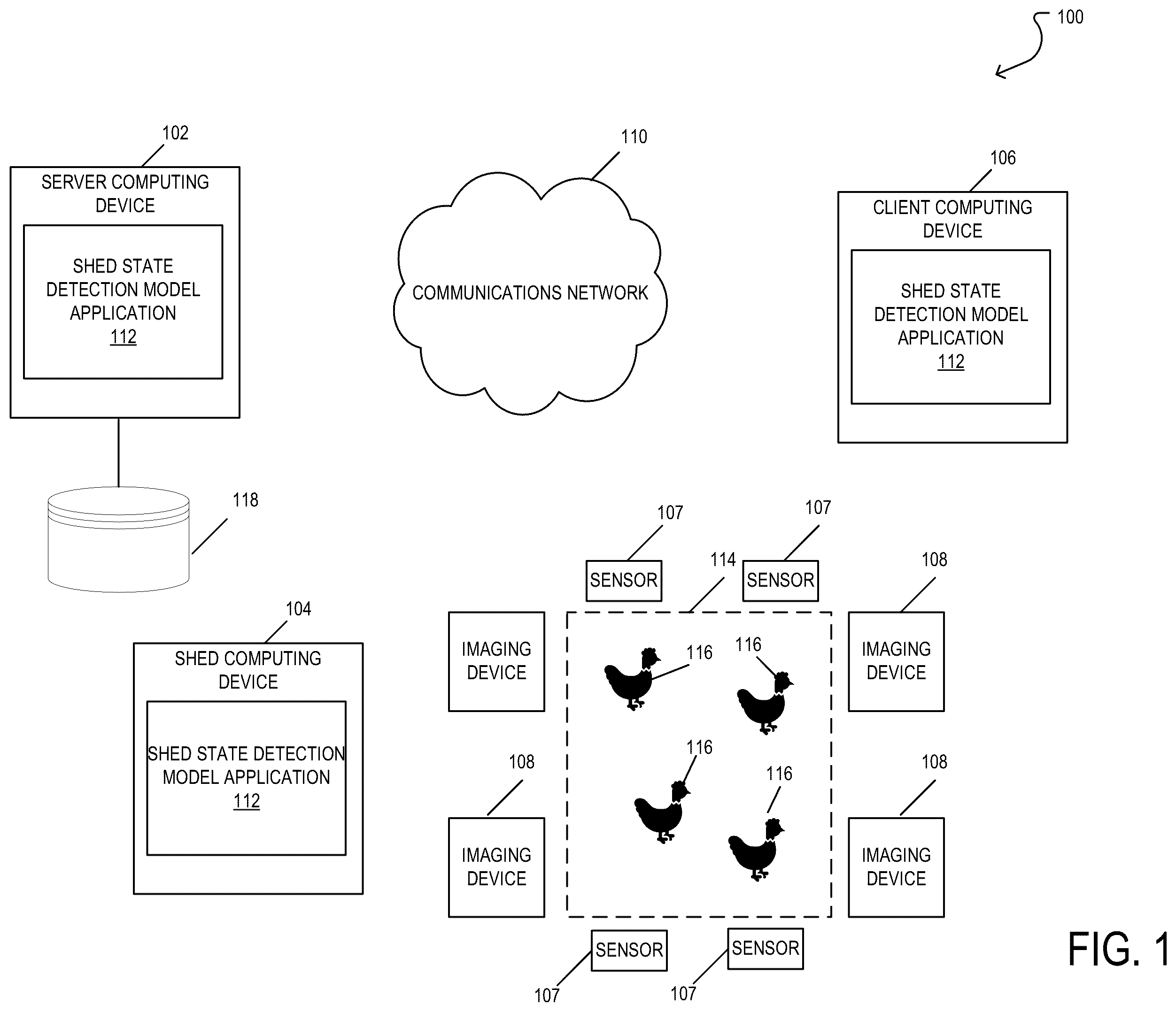 Patent US12376569 — Shed state detection model system and method — Figure 1