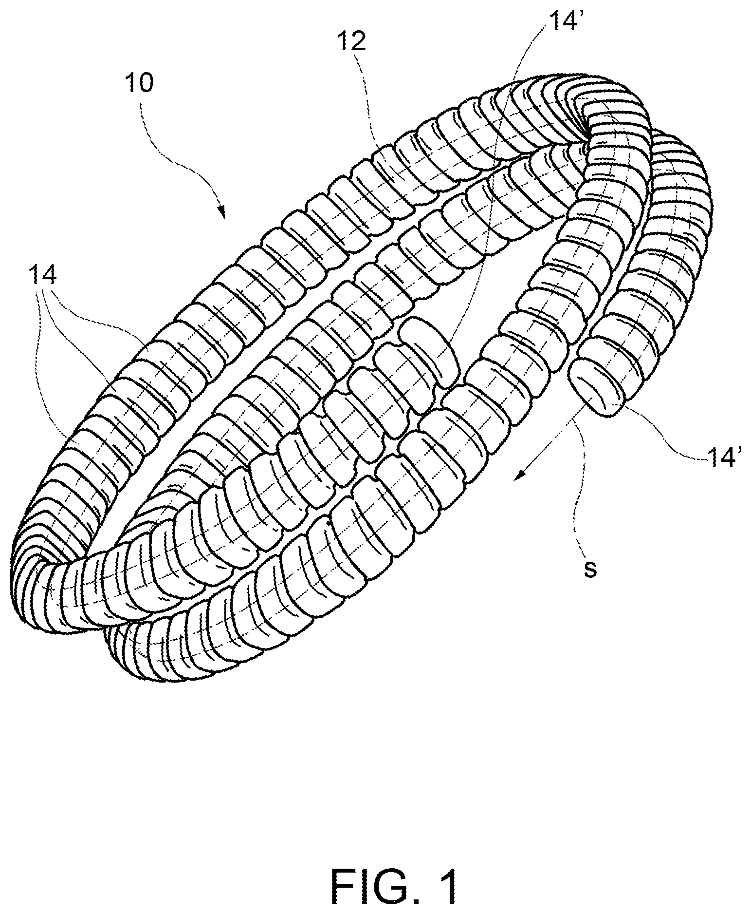 Patent US12376656 — Article of jewelry or costume jewelry comprising a plurality of ornamental elements coupled two by two with at least one shock-absorbing spacer element arranged therebetween — Figure 1