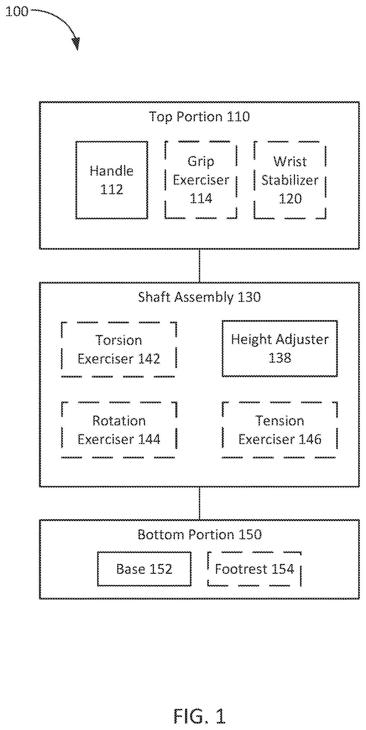 Patent US12376657 — Mobility assist device including exercising components, and systems and methods thereof — Figure 1