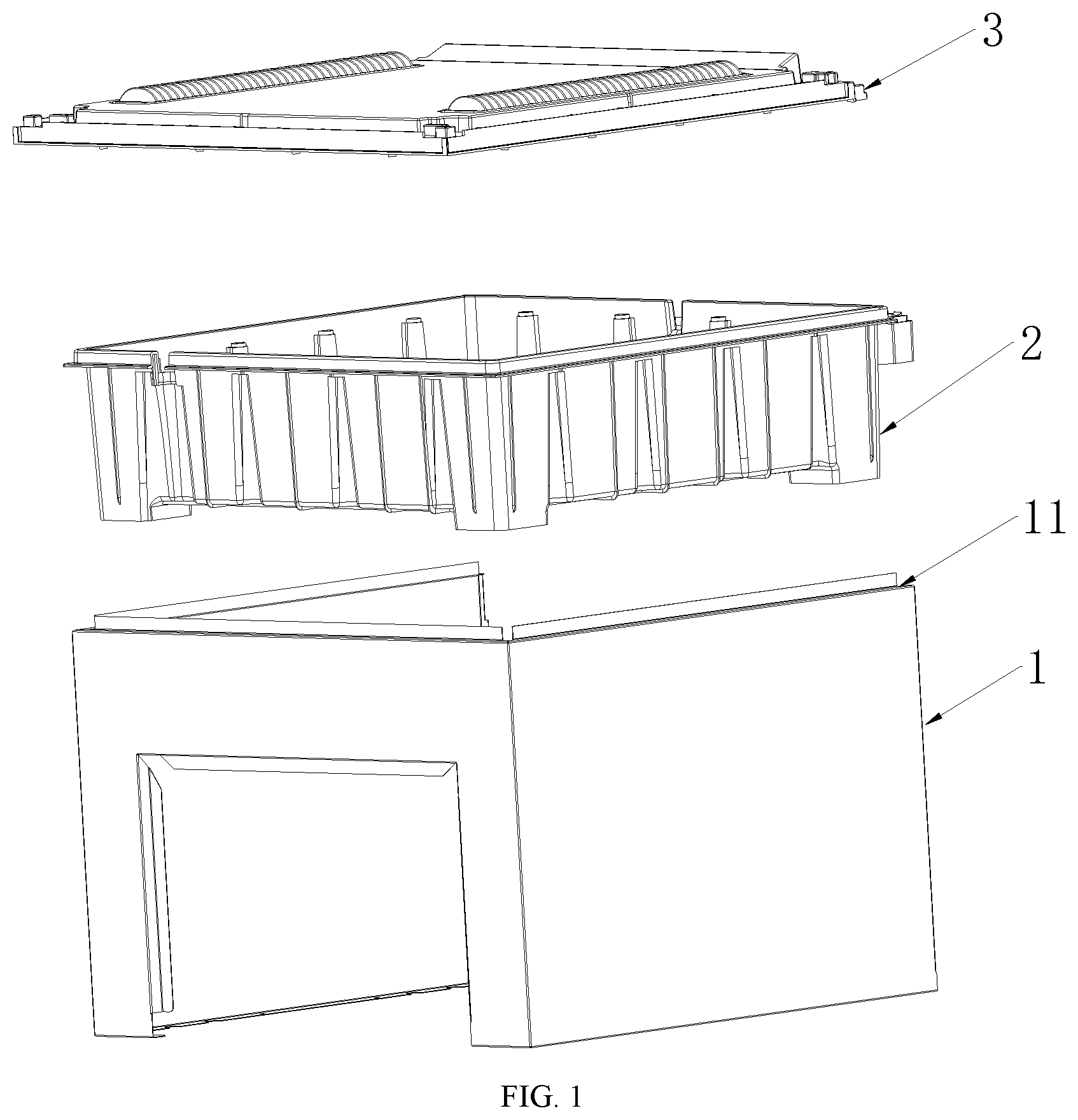 Patent US12376690 — Evaporator base pan assembly of an air-cooled display cabinet — Figure 1