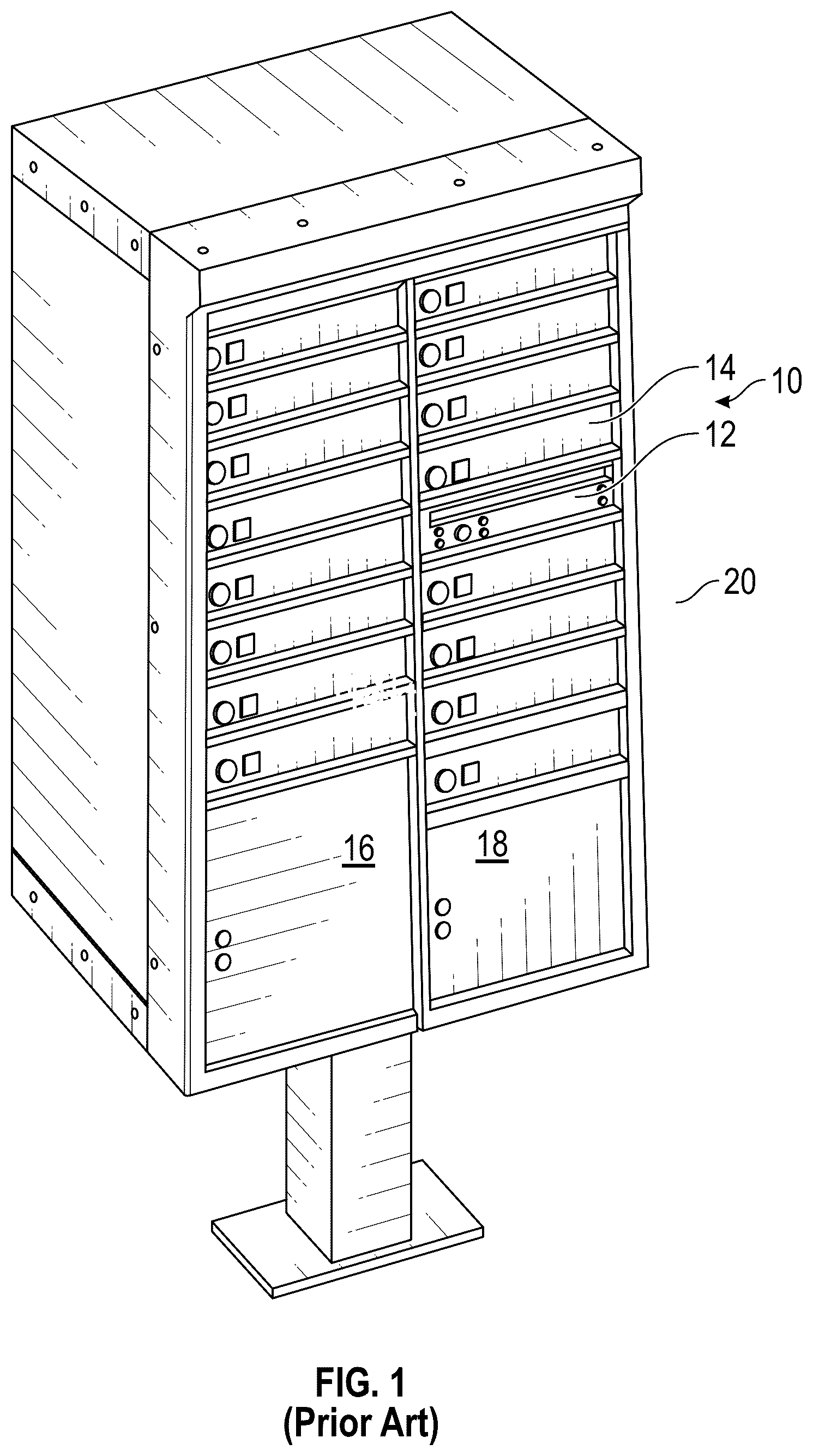 Patent US12376696 — Locking apparatus for community mailbox — Figure 1