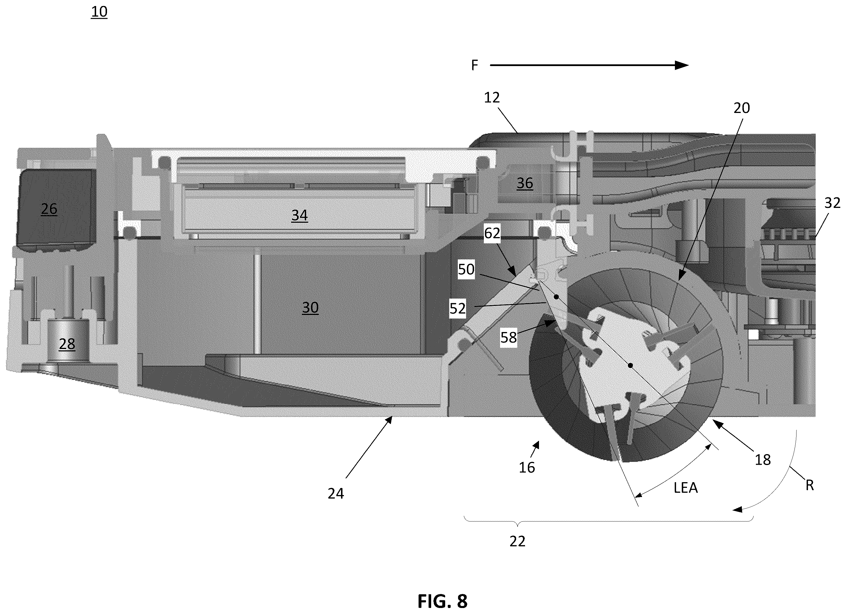 Patent US12376720 Figure 8 – Agitator with debrider and hair removal
