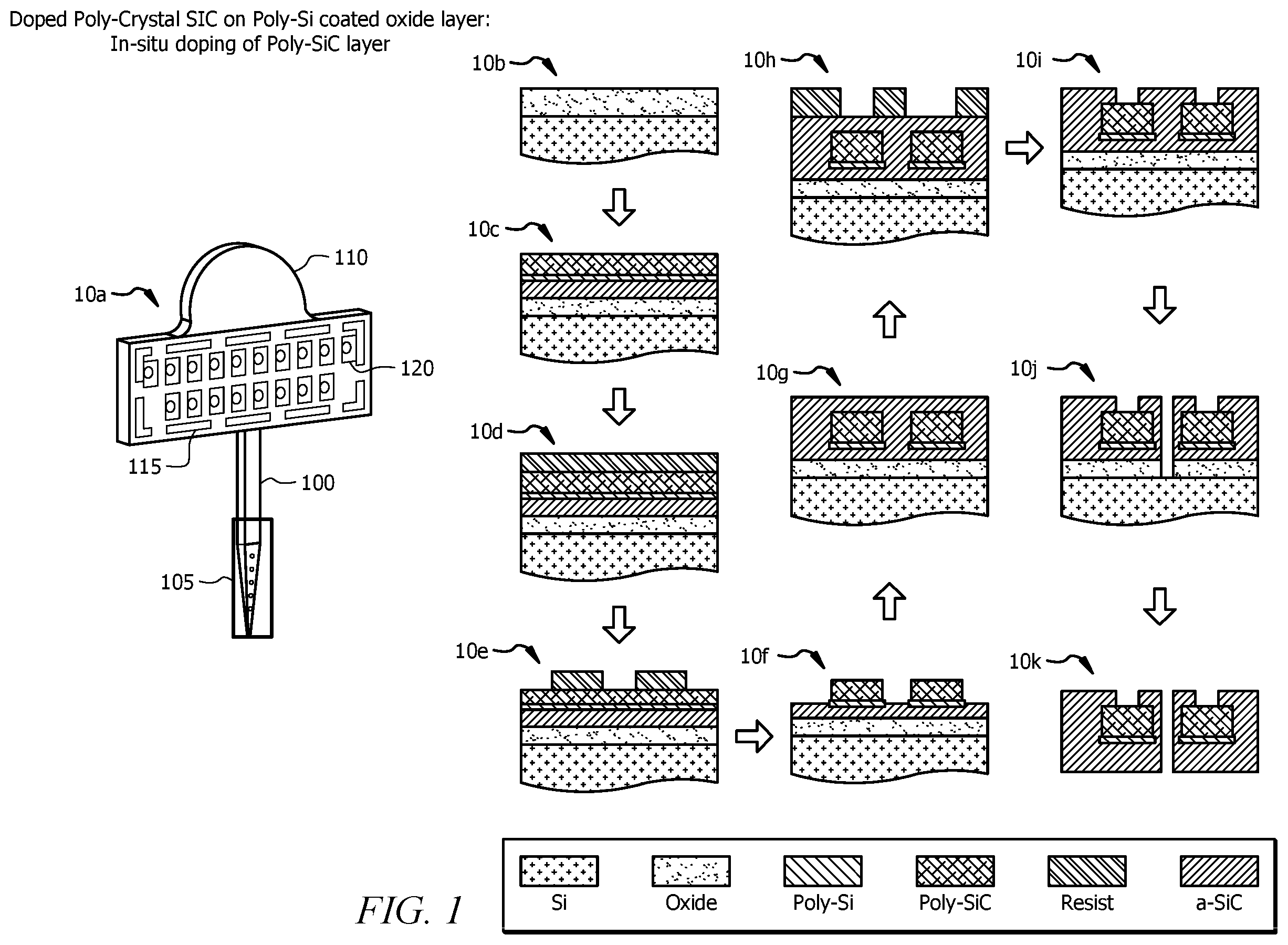 Patent US12376776 — Flexible monolithic all polycrystalline silicon carbide neural interface device and method of manufacture — Figure 1