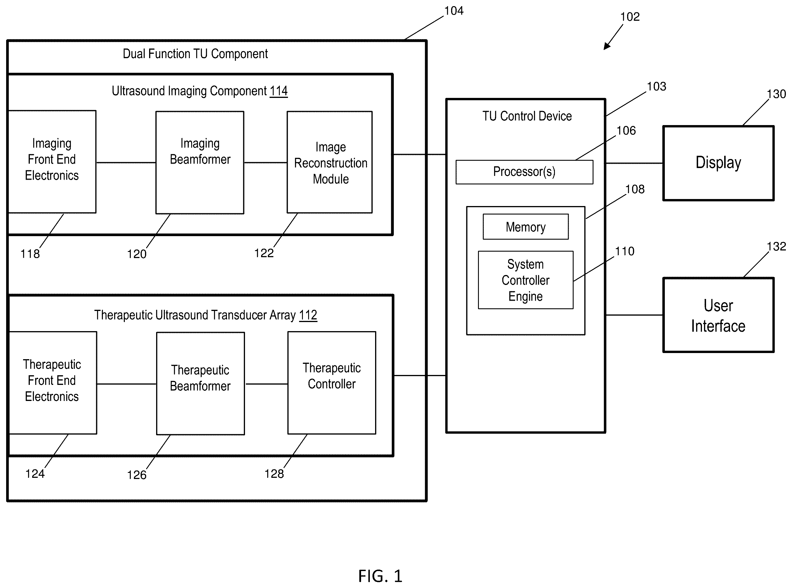 Patent US12376824 — Methods, systems, and computer readable media for utilizing a therapeutic ultrasound device to perform mitral valve decalcification — Figure 1