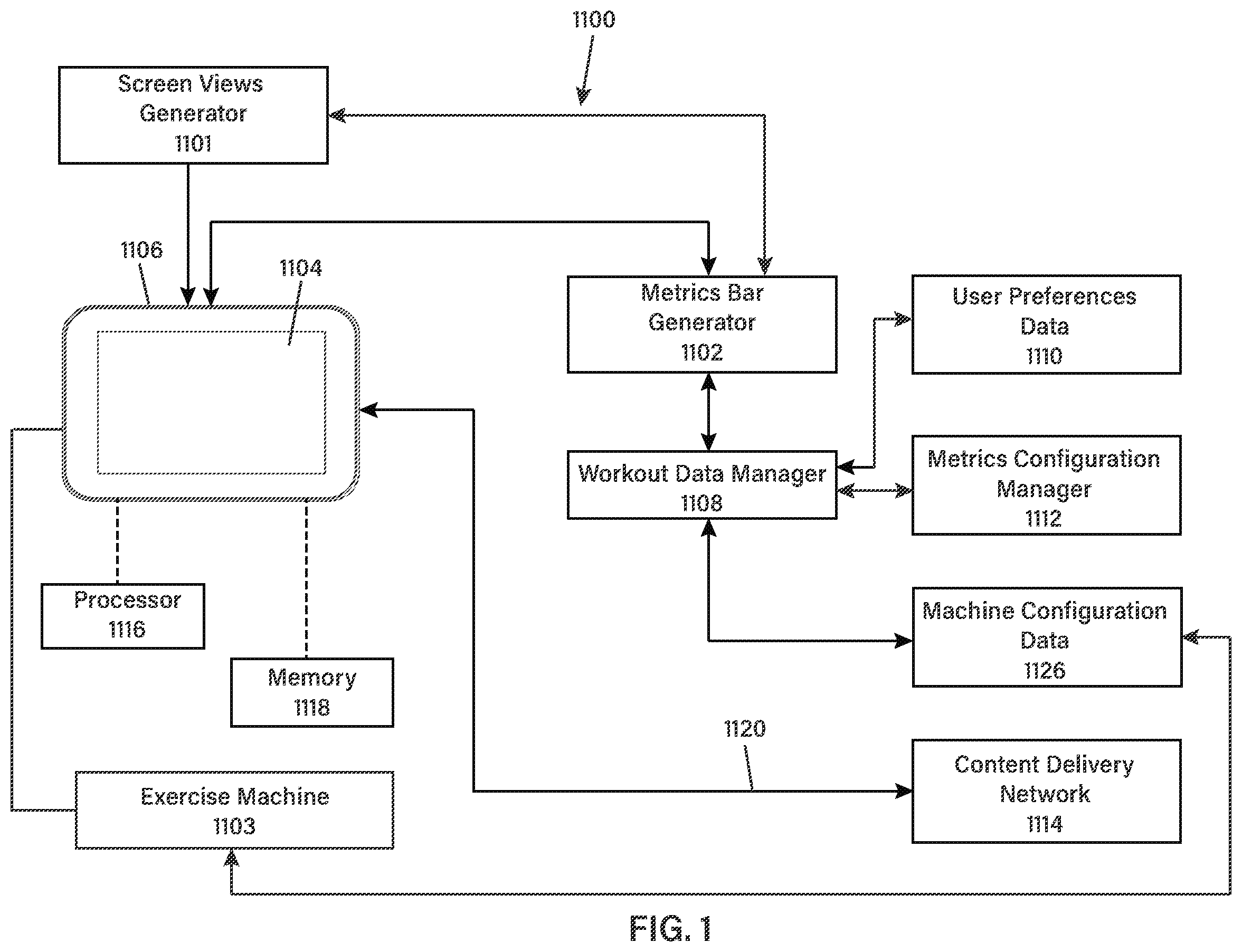 Patent US12377338 — Modular metrics bar for an exercise machine — Figure 1