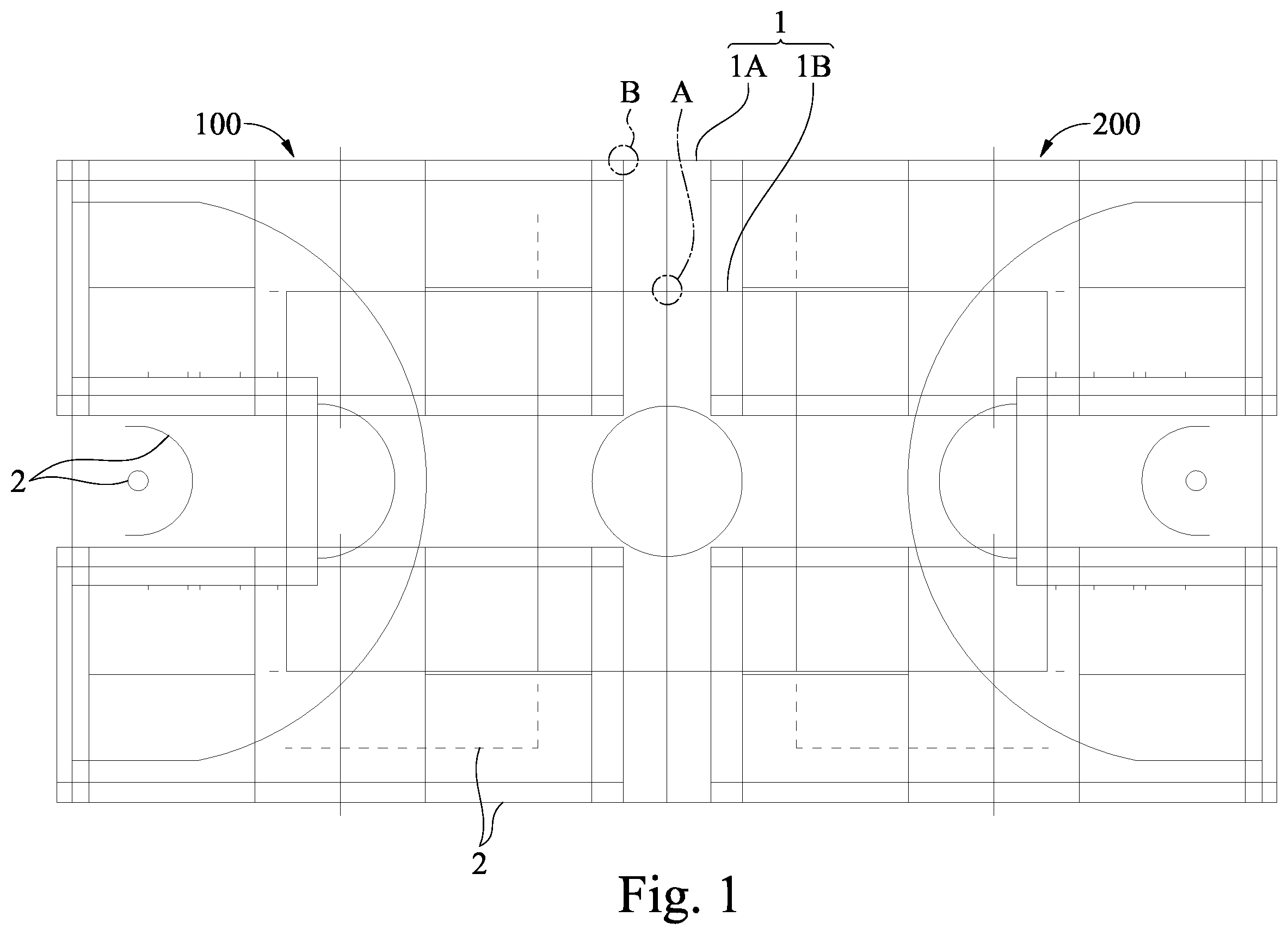 Patent US12377341 — Display device for showing court line on indoor field — Figure 1