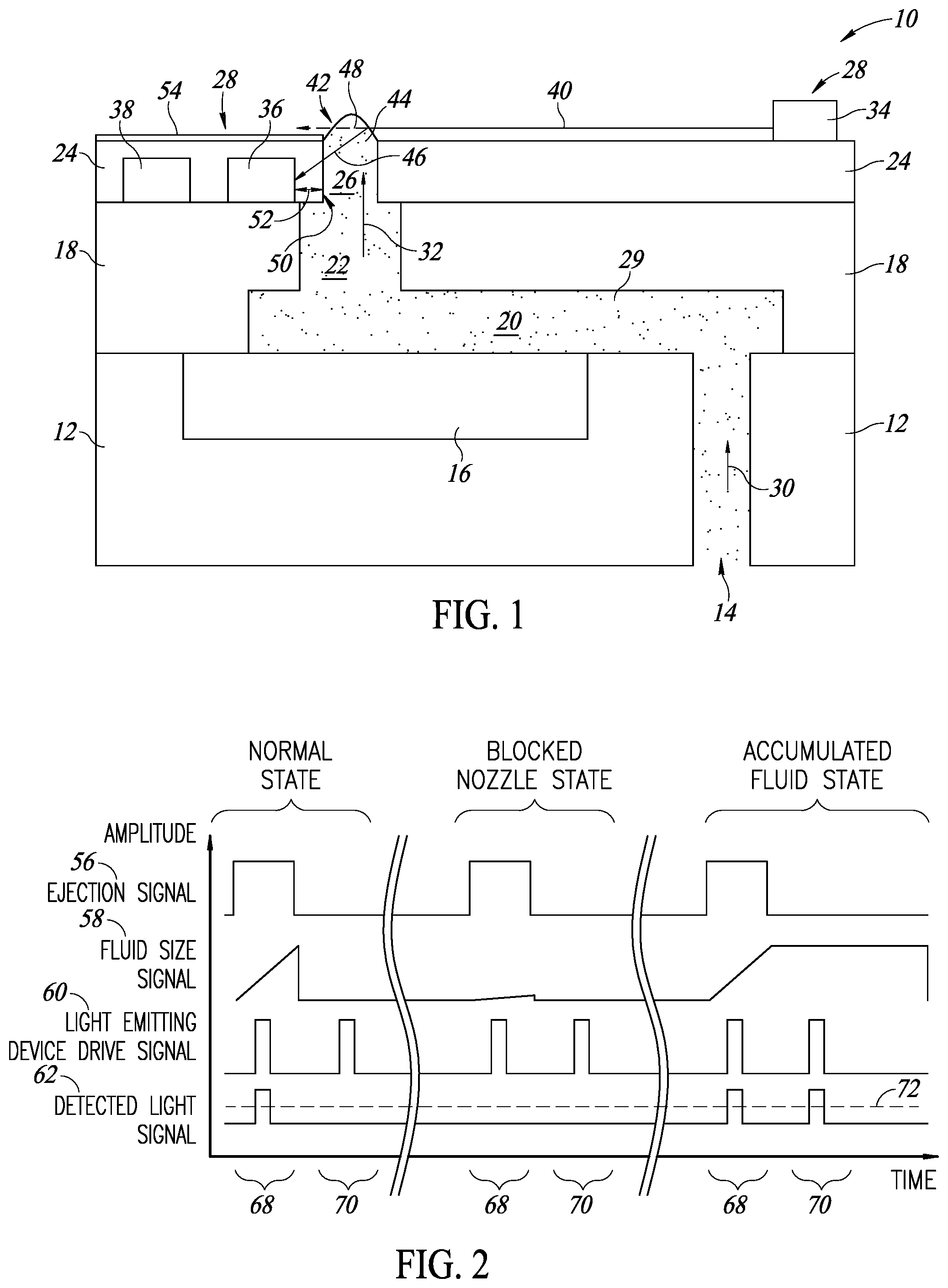 Patent US12377429 — Fluidic ejection device with optical blockage detector — Figure 1
