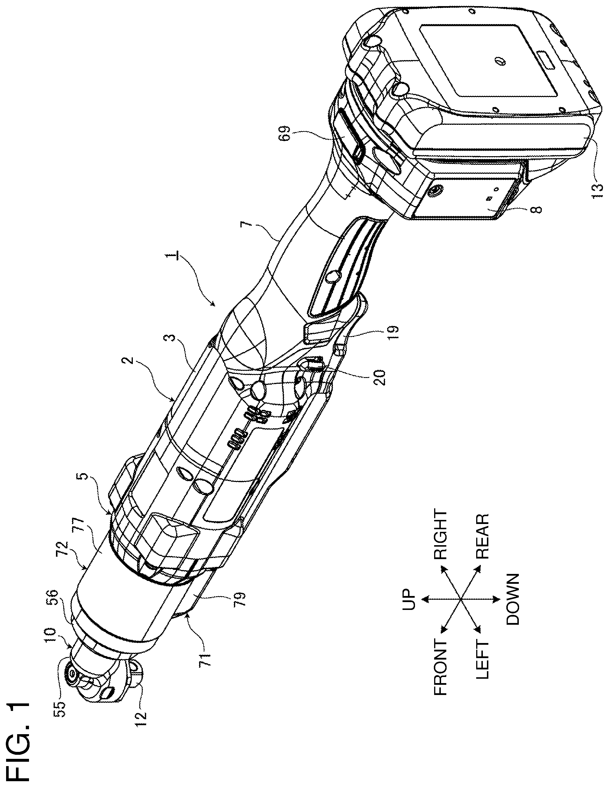 Patent US12377524 — Electric work machine with flat-shaped substrate for accommodating light emitter — Figure 1
