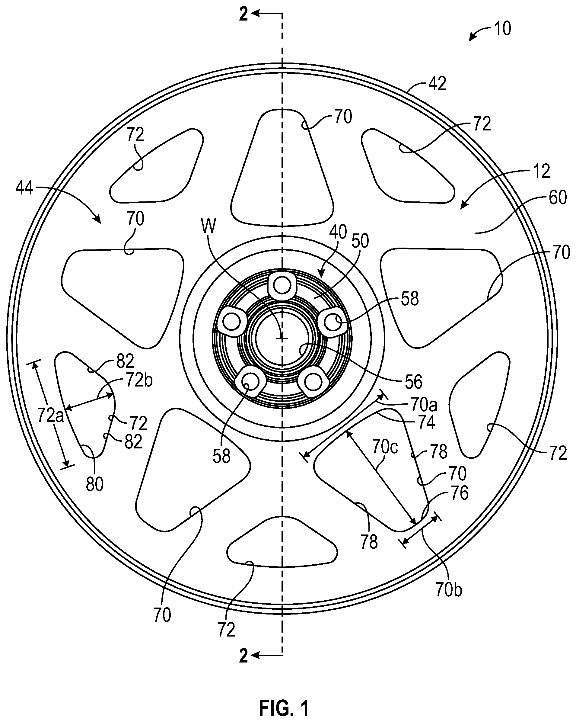 Patent US12377678 — Vehicle wheel disc, vehicle wheel including such a wheel disc and method for producing such a wheel disc and vehicle wheel — Figure 1