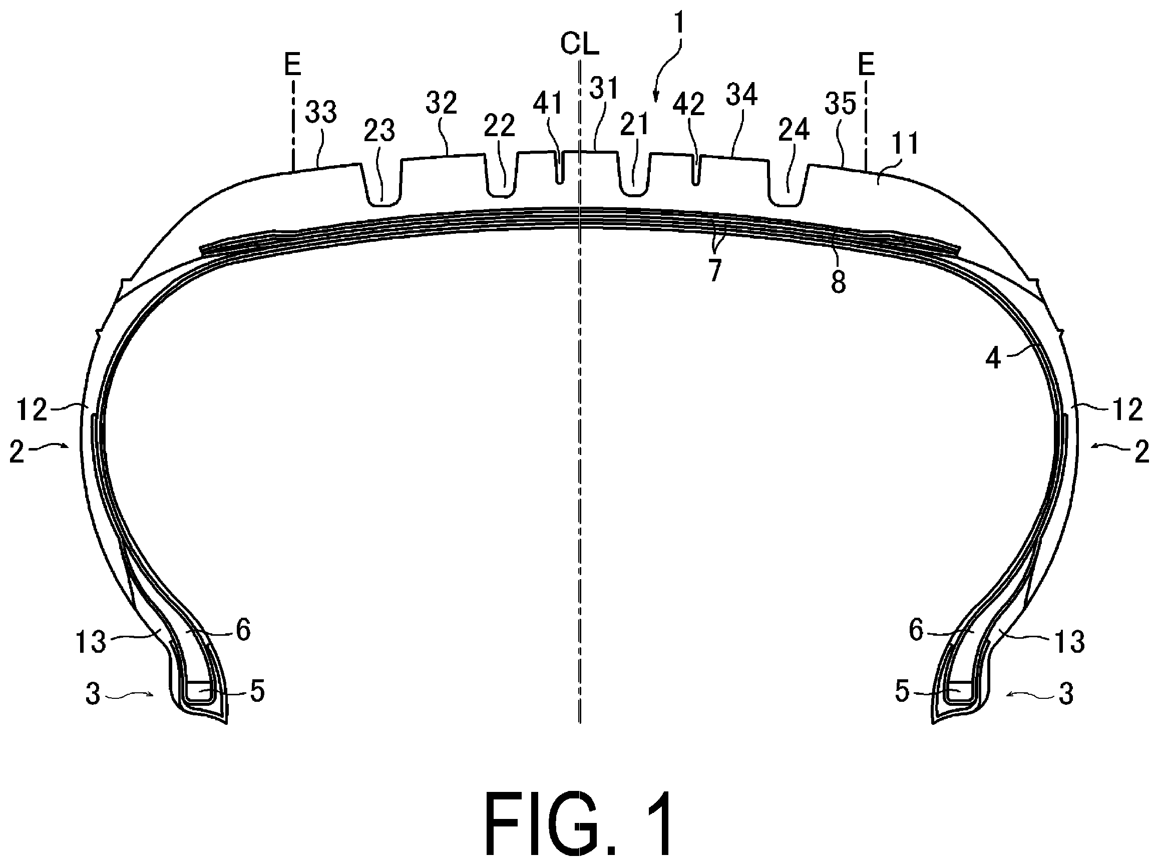 Patent US12377681 — Pneumatic tire — Figure 1