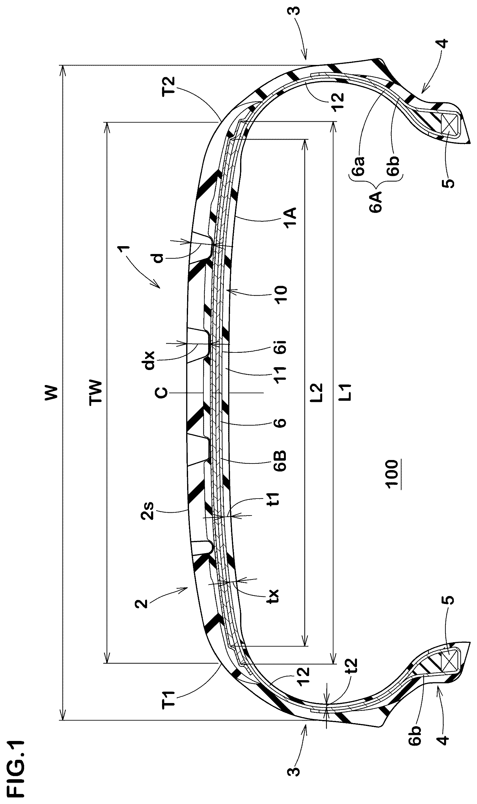 Patent US12377683 — Pneumatic tire — Figure 1