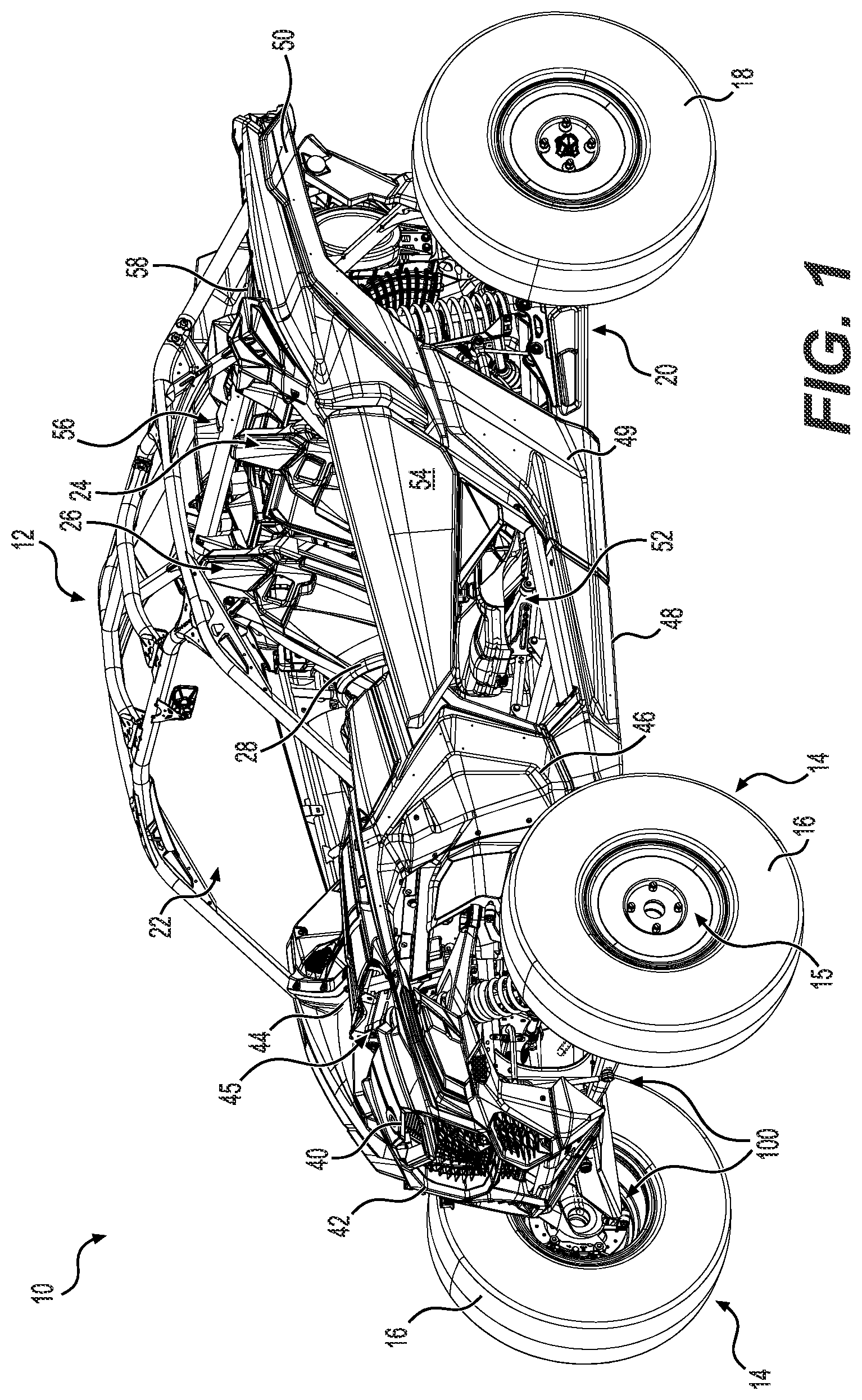 Patent US12377694 — Front suspension assembly for an off-road vehicle — Figure 1