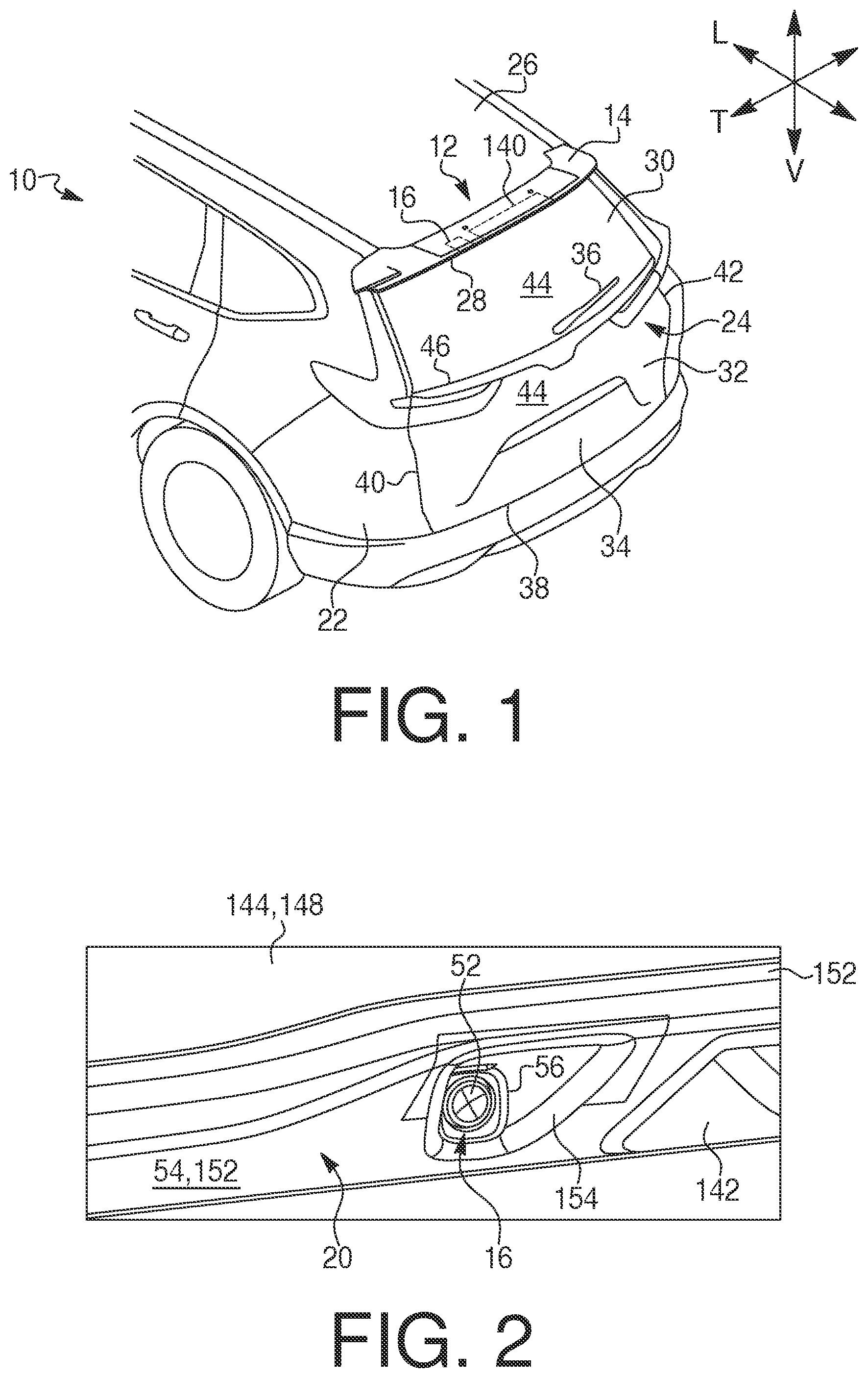 Patent US12377793 — Center camera mirror system spoiler mounting for vehicle, and tailgate assembly including same — Figure 1