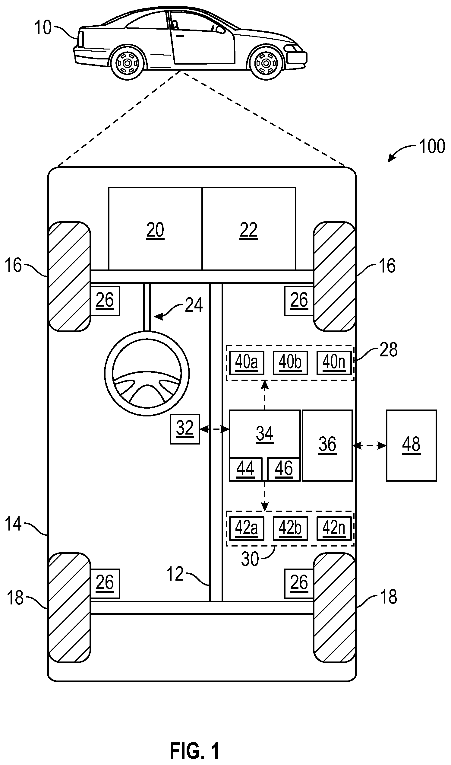 Patent US12377841 Figure 1 – Vehicle systems and methods for probabilistic maneuver prediction