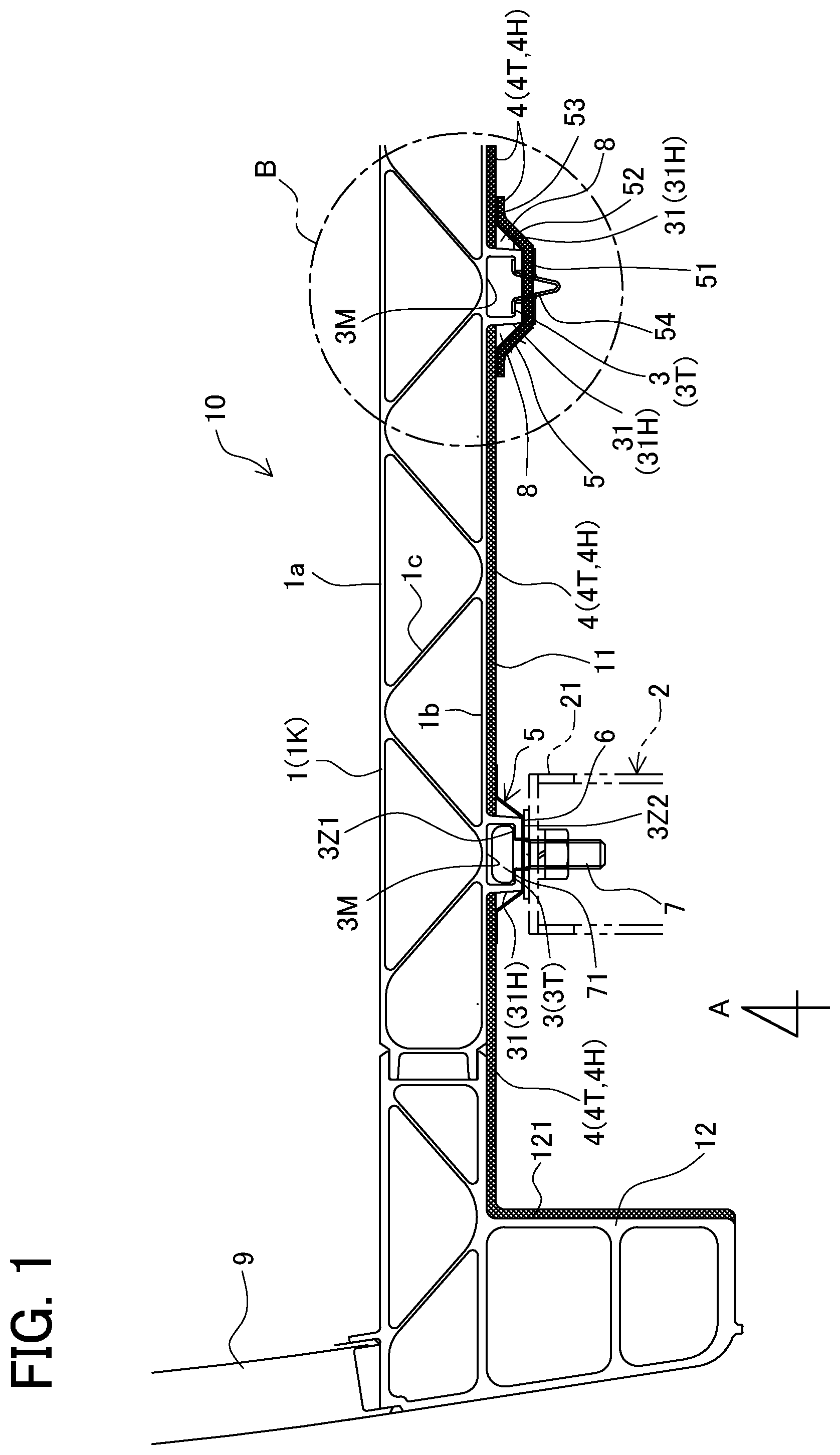 Patent US12377887 — Fire-resistant floor structure of railroad vehicle — Figure 1
