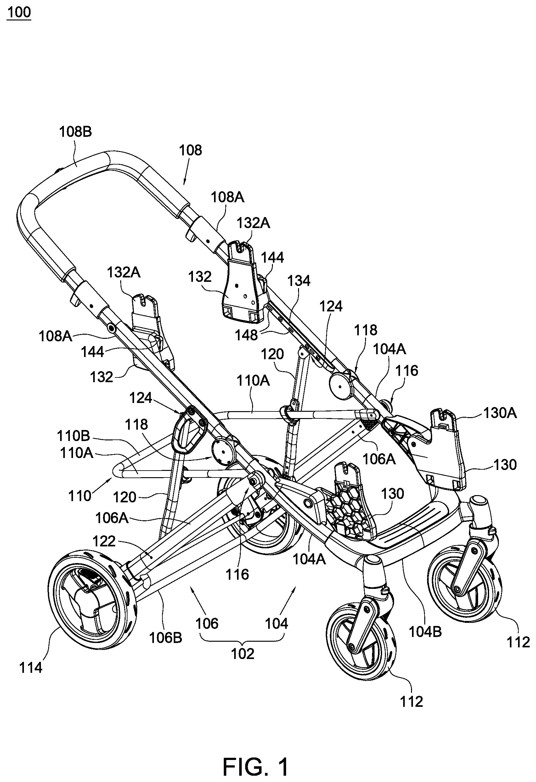 Patent US12377900 — Child stroller apparatus — Figure 1