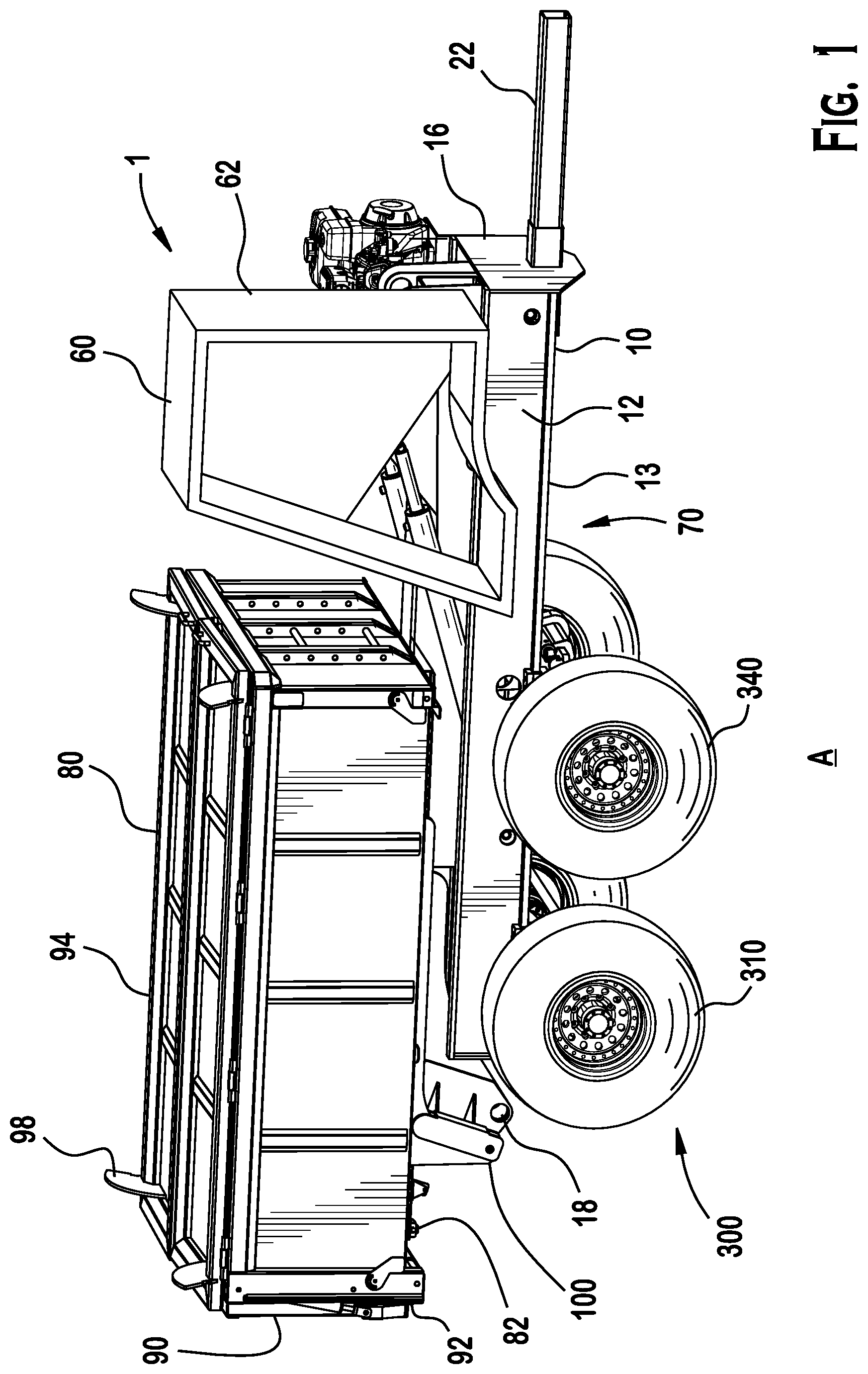 Patent US12377922 — Self-propelled tandem axle trailer — Figure 1