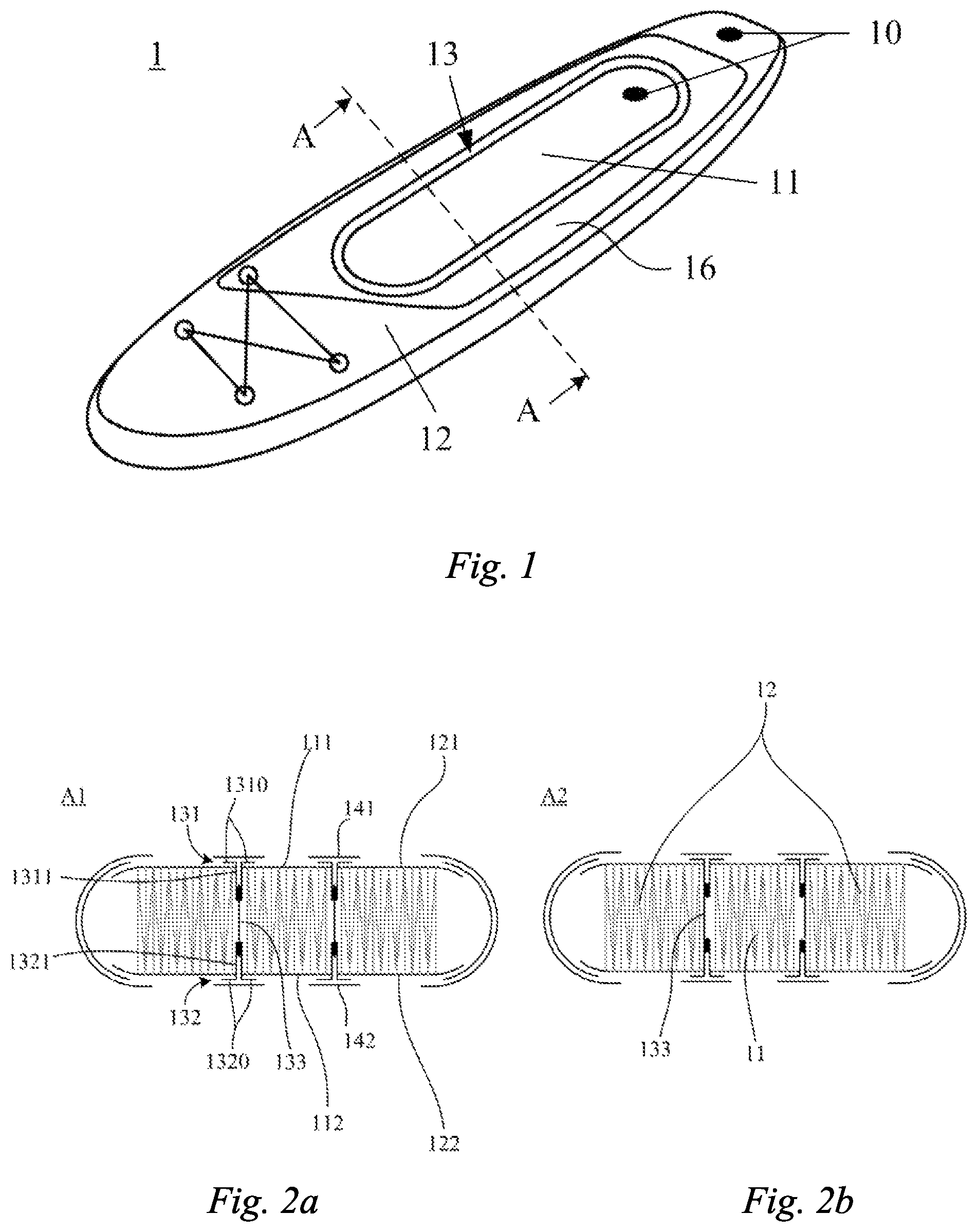Patent US12377939 — Multi-air-chamber surfboard — Figure 1