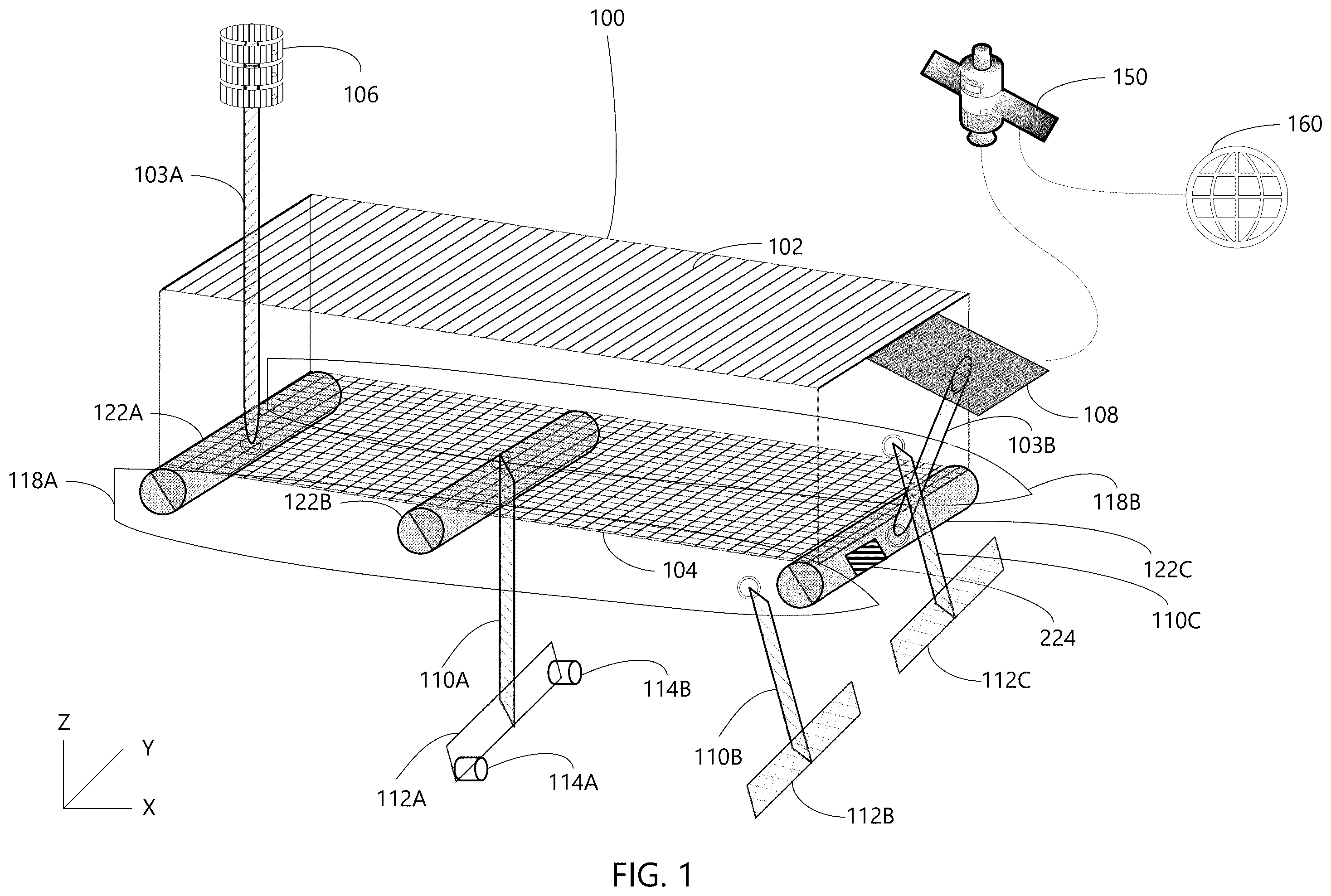 Patent US12377946 — Method and apparatus for solar powered and navigationally optimized hydrofoil autonomous vessel — Figure 1