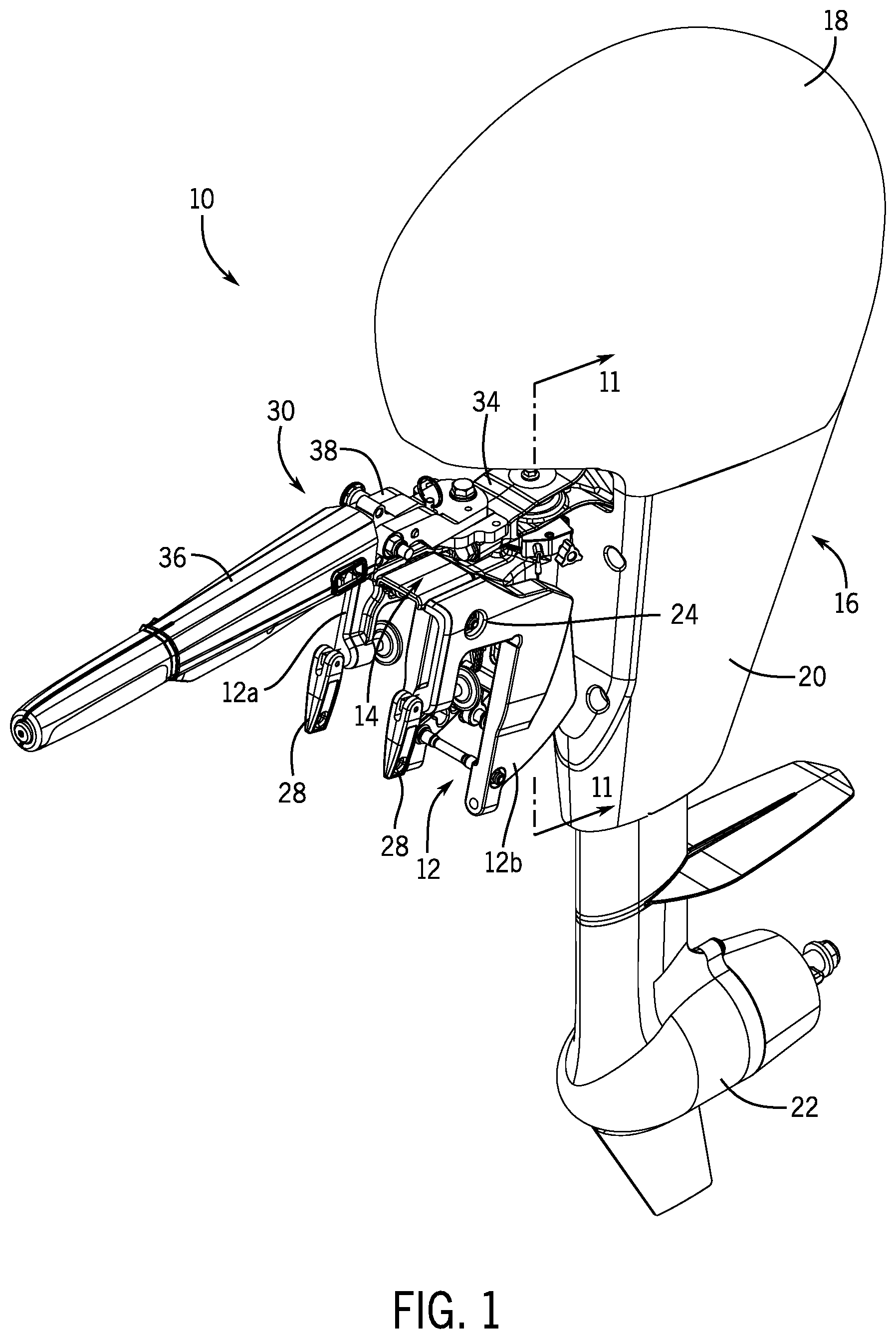Patent US12377947 — Outboard motor that is removable from transom clamp bracket — Figure 1