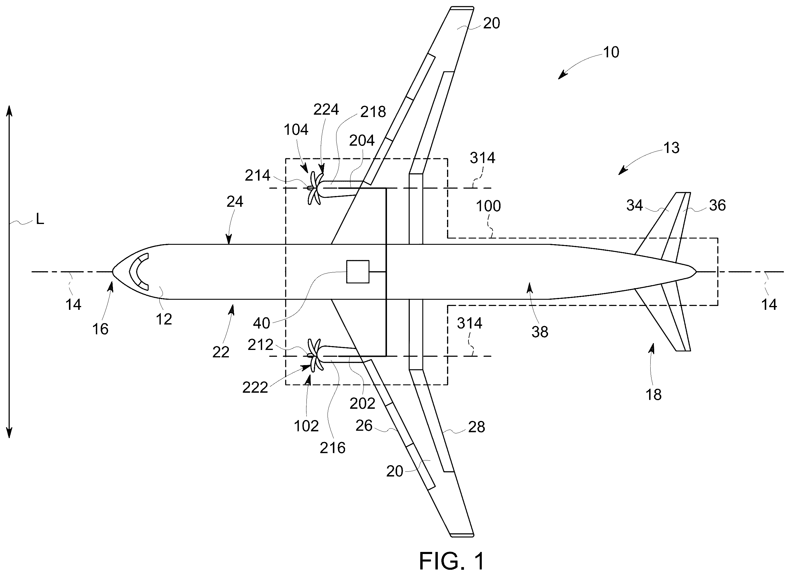 Patent US12377954 — Aircraft having an aircraft body including a feature — Figure 1