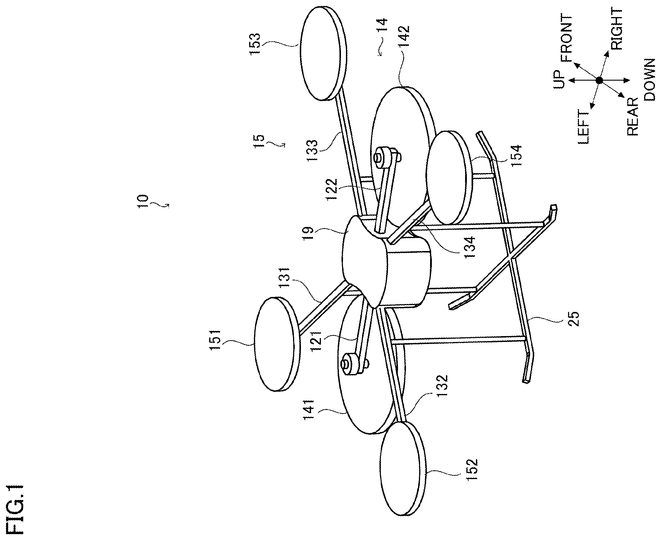 Patent US12377970 — Flight device with first main rotor and second main rotor arranged below sub-rotor — Figure 1