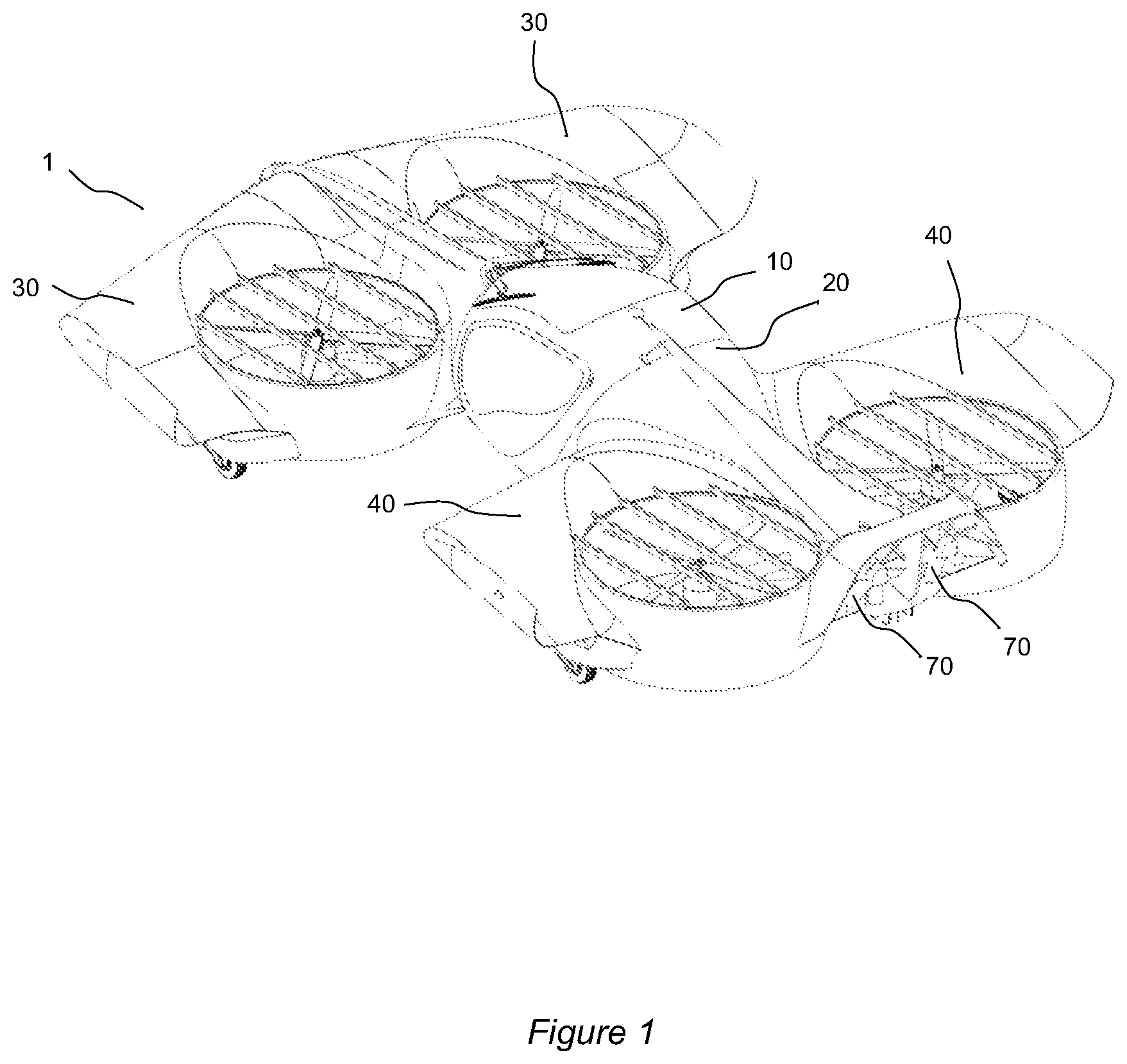 Patent US12377973 — Flight control of lift plus cruise quadcopter aircraft — Figure 1