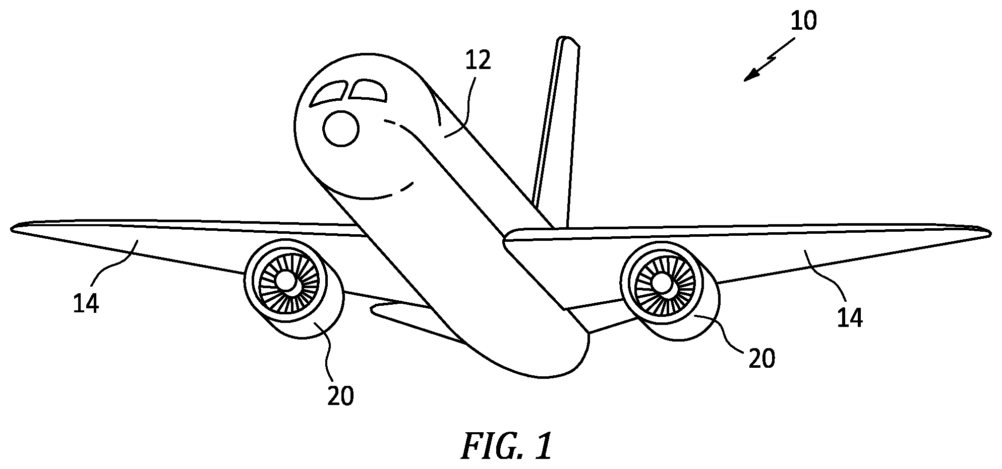 Patent US12377990 — Lip skin with hydrophobic and hydrophlic surfaces for an aircraft aerostructure — Figure 1