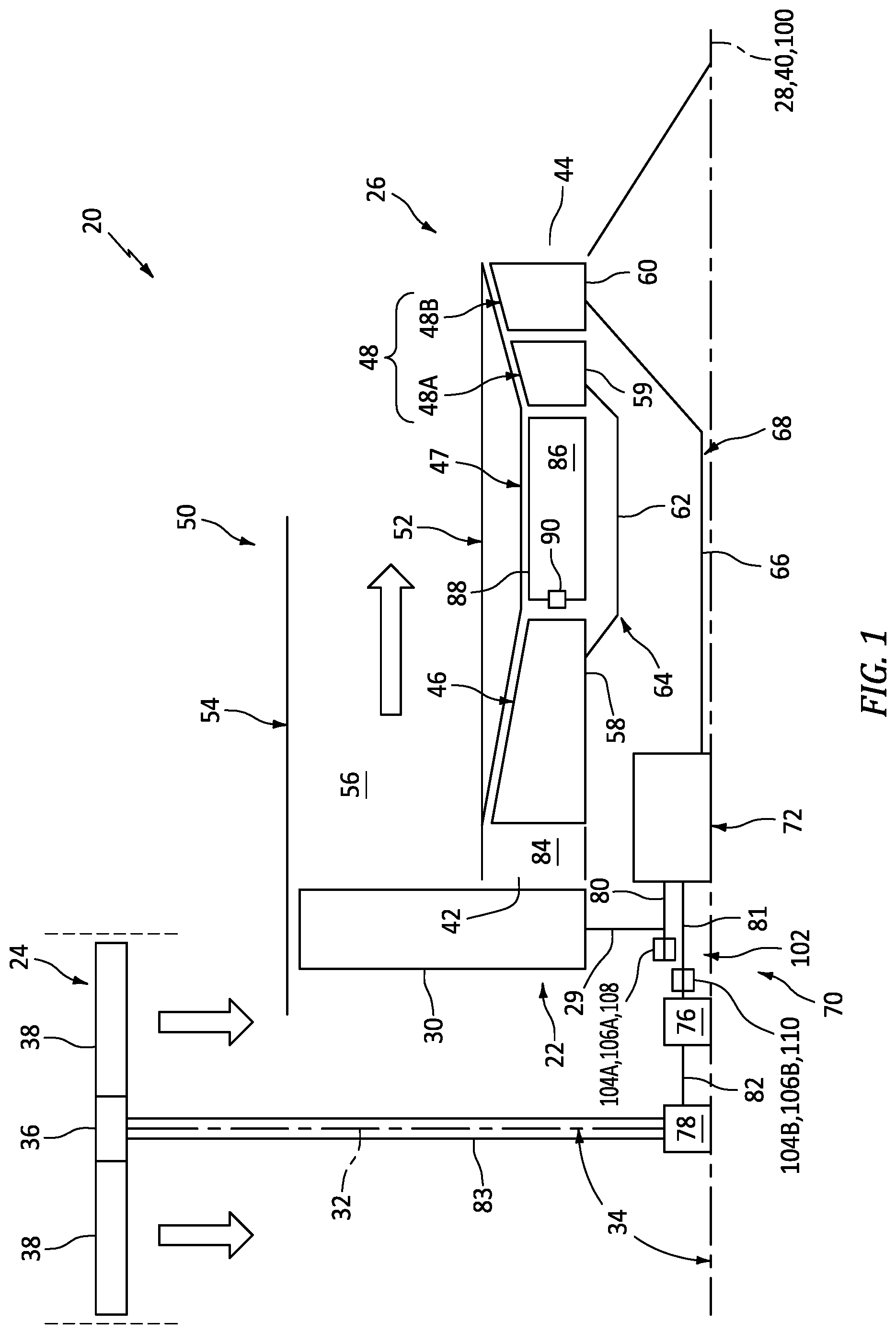 Patent US12378000 Figure 1 – Aircraft propulsion system geartrain