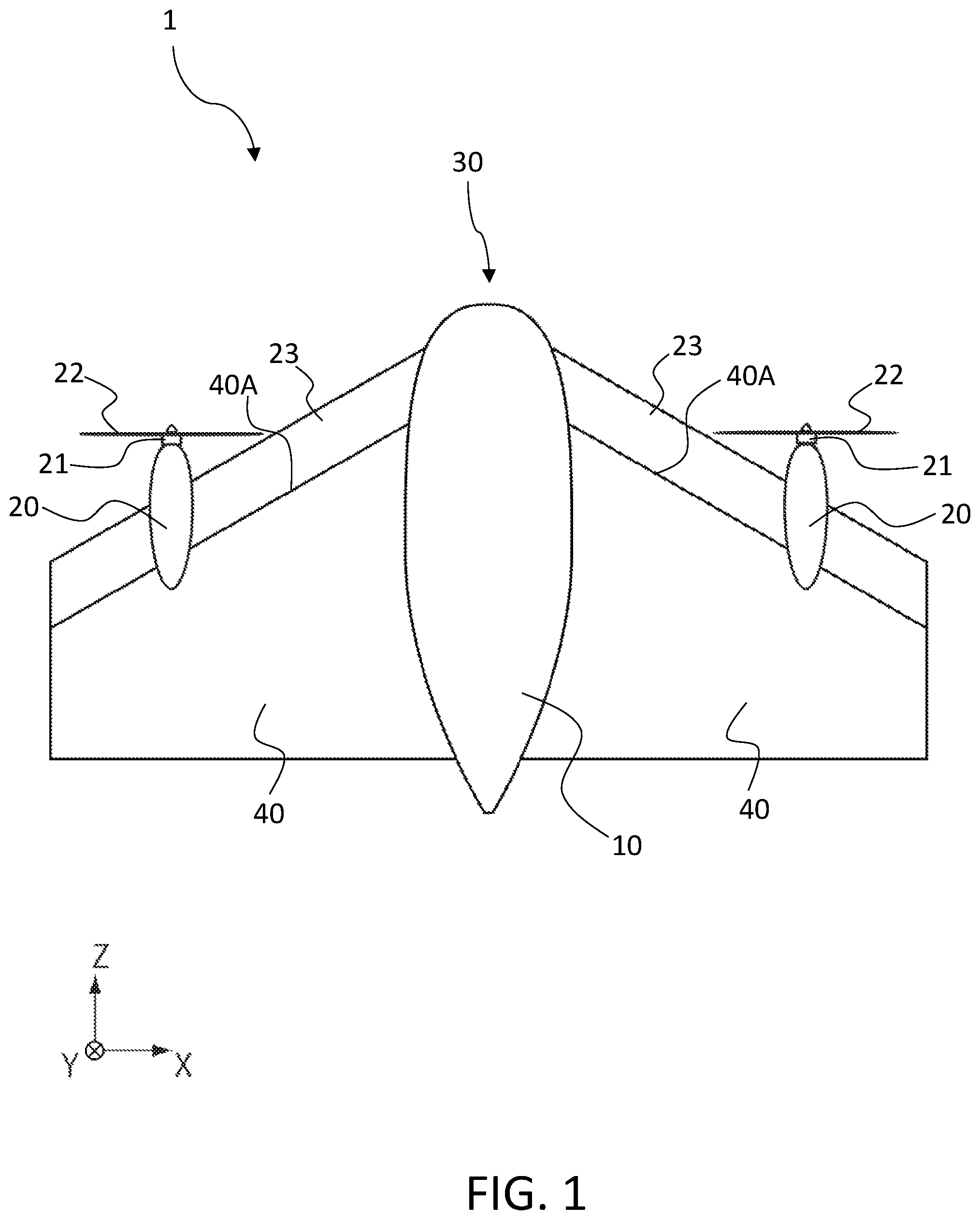 Patent US12378015 — Flight device with end parts displaceable along front end parts of wing parts — Figure 1