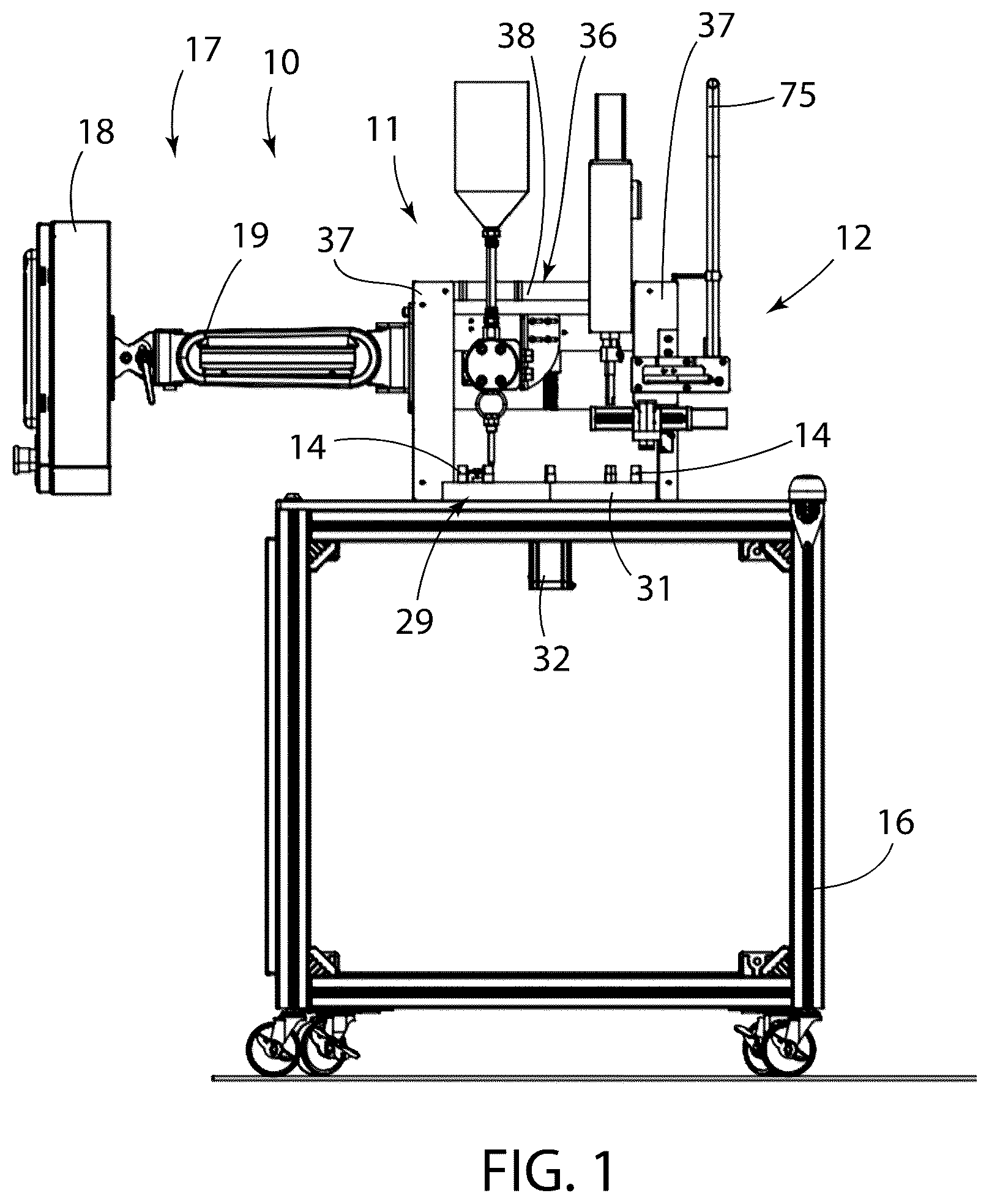 Patent US12378018 — Cartridge filler and capping machine for filling and capping cartridges with consumable fluids — Figure 1