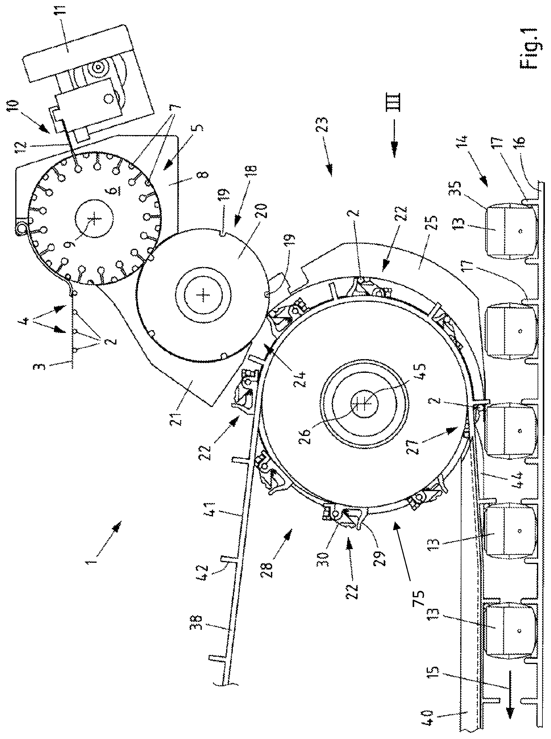 Patent US12378030 Figure 1 – Application device, application apparatus and method for applying additional elements to packages
