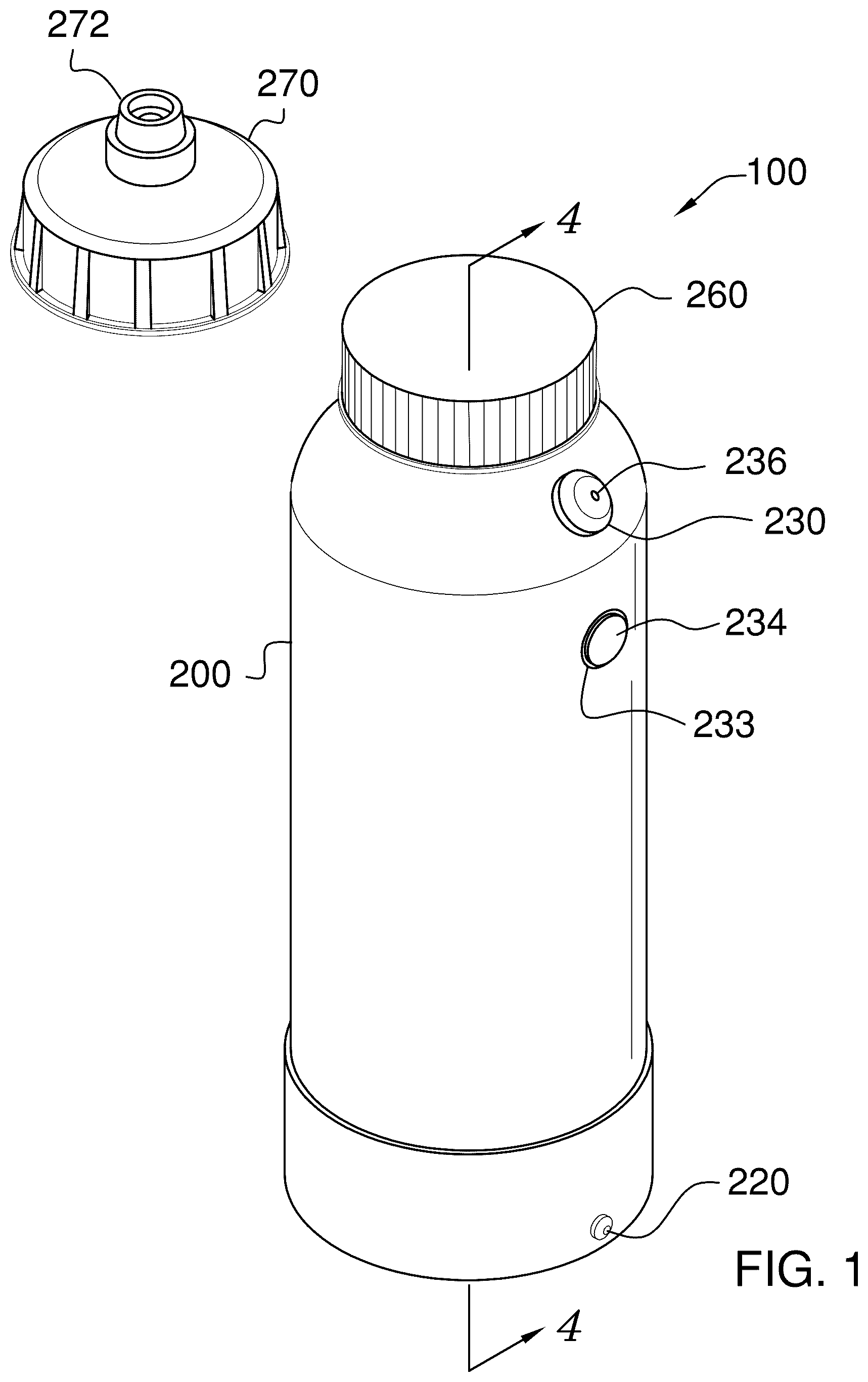 Patent US12378036 — Combination drink container and sanitizer dispenser — Figure 1