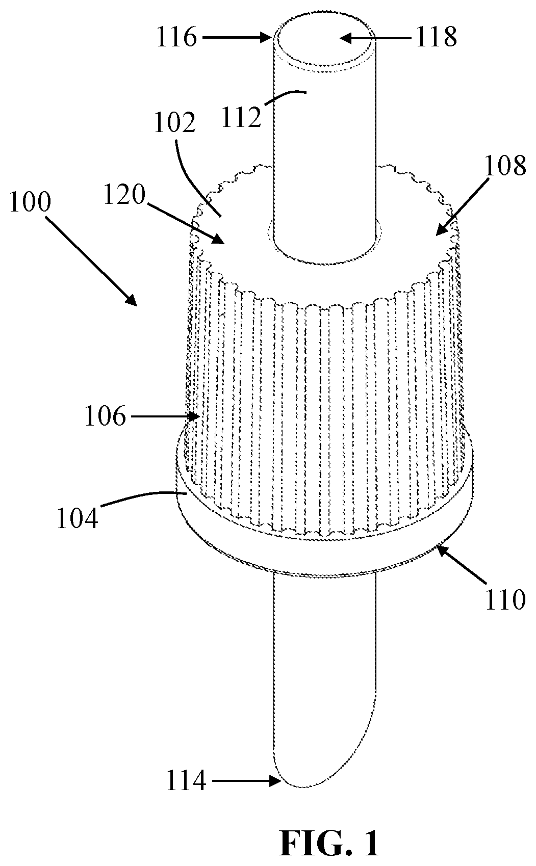 Patent US12378043 — Adhesive sealant discharge cap for handheld adhesive sealant tubes — Figure 1