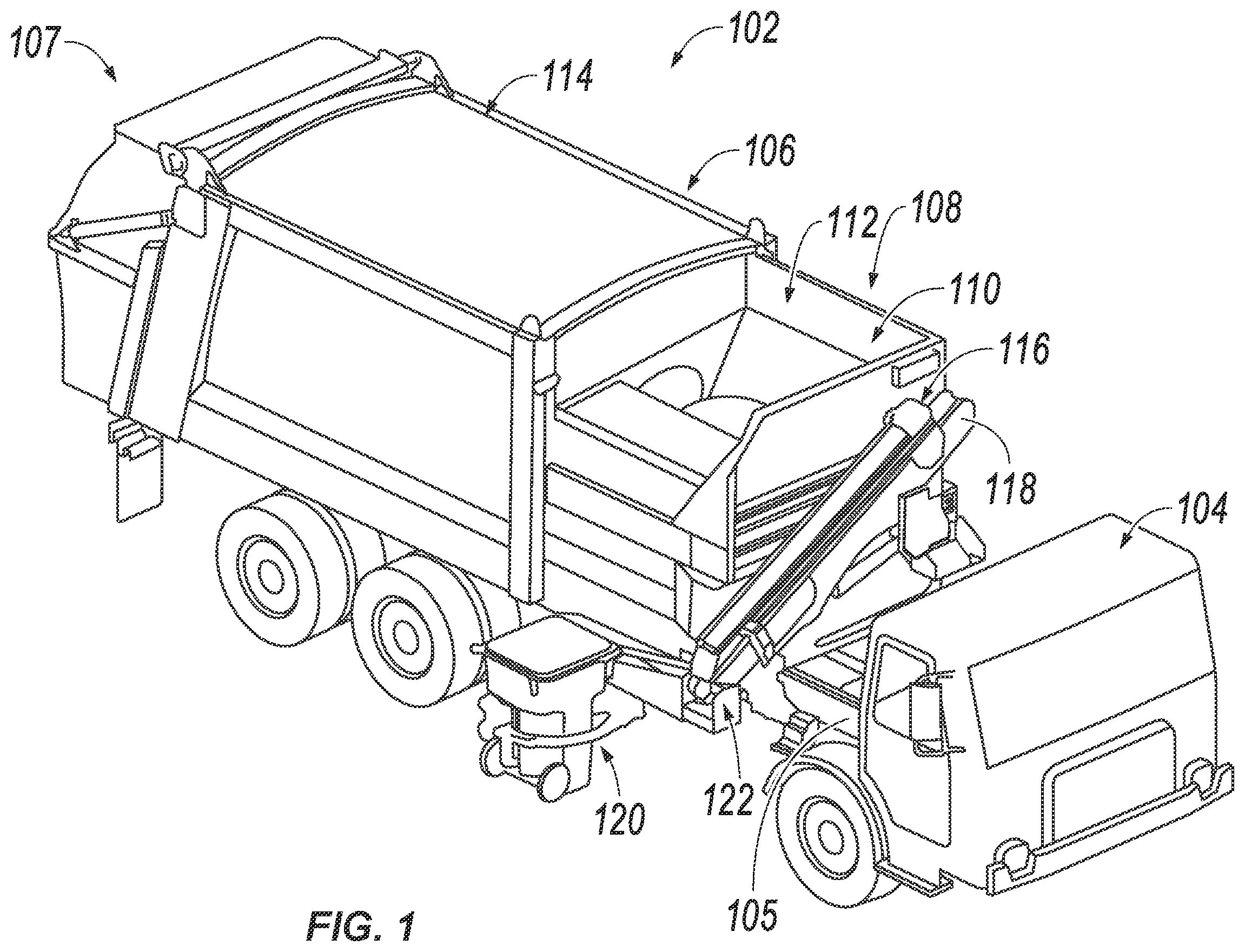 Patent US12378068 — Refuse collection with auger and contamination detection panel — Figure 1