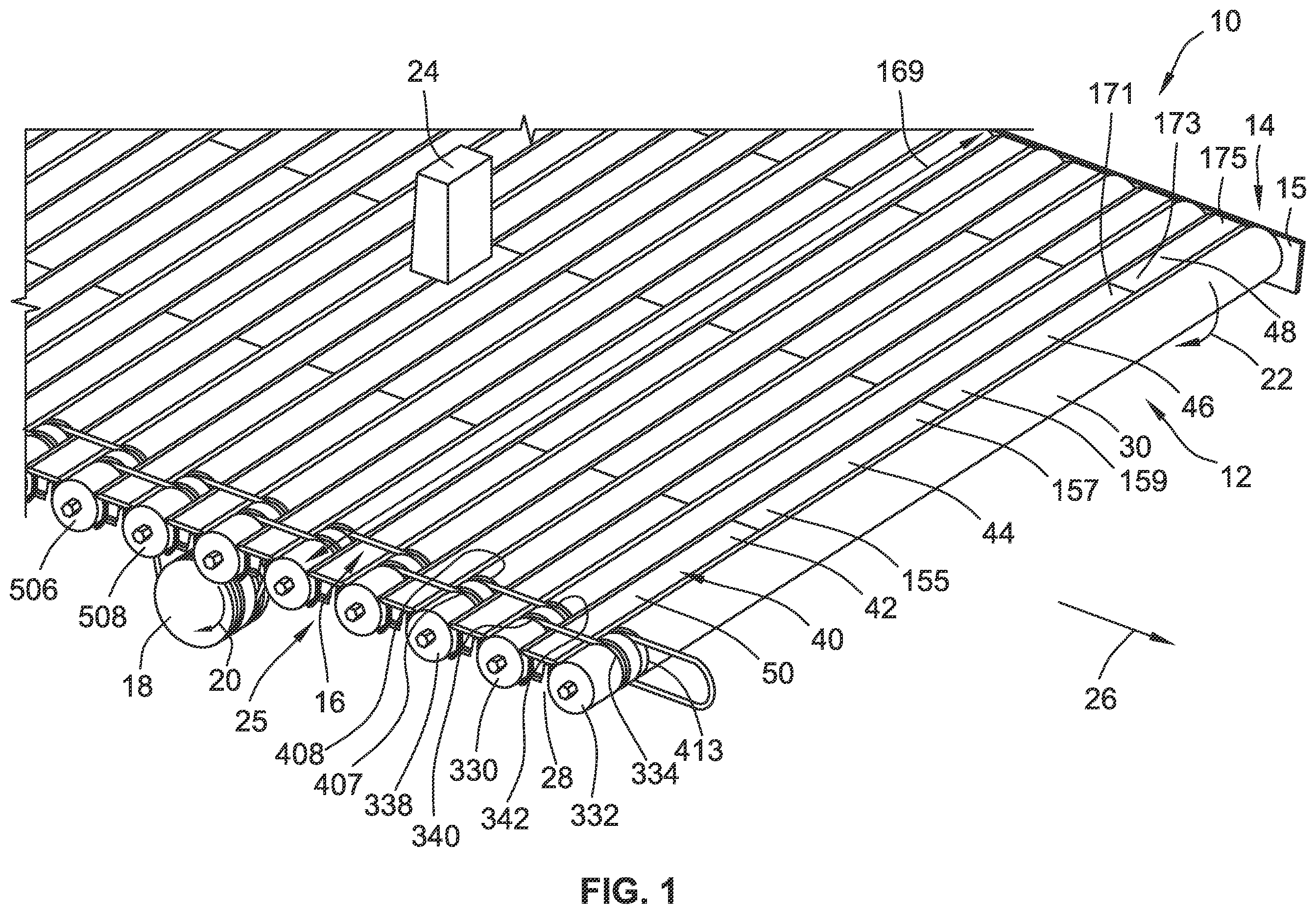 Patent US12378083 — Conveyor gap blocker — Figure 1