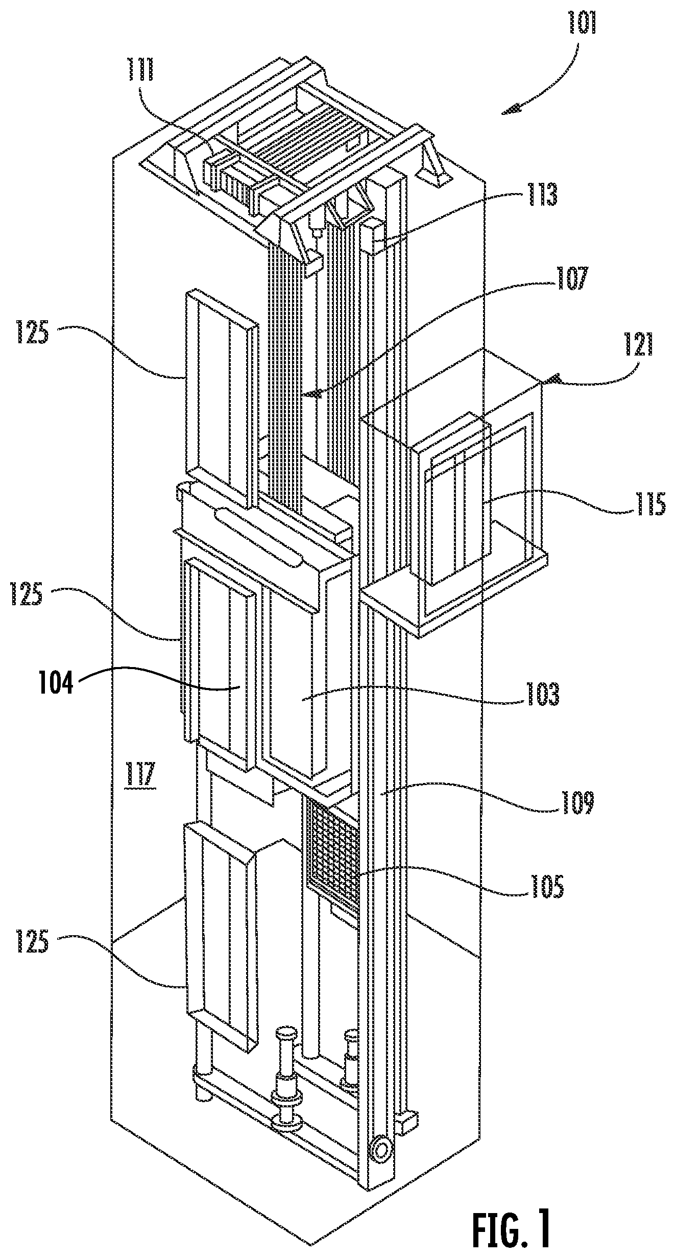 Patent US12378095 — System and method of unlocking and opening multiple panel elevator doors — Figure 1