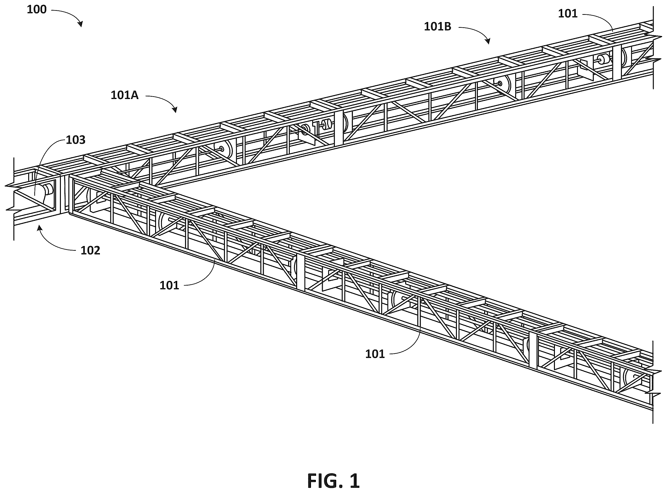 Patent US12378100 Figure 1 – Modular lift system