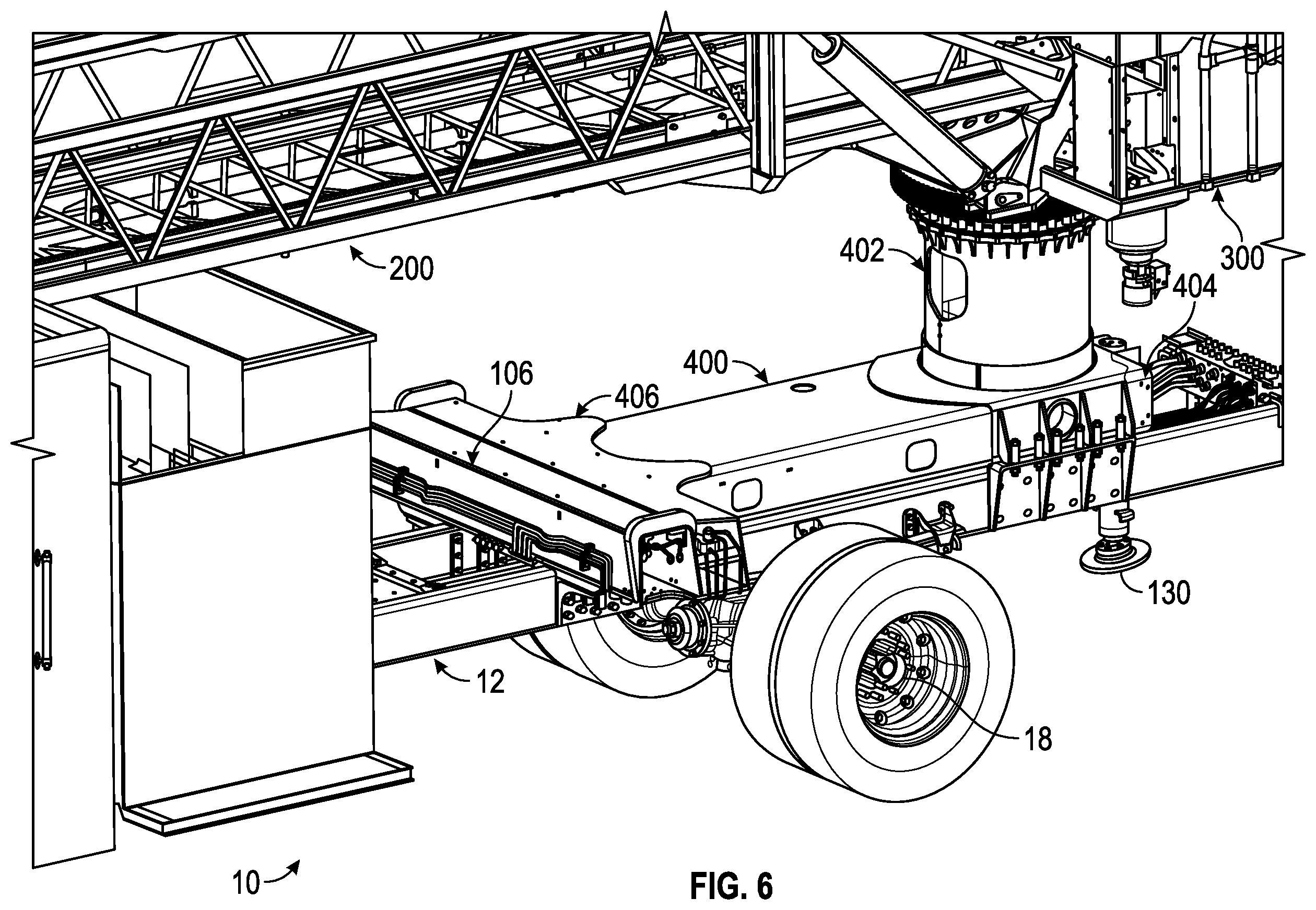Patent US12378102 Figure 6 – Support structure for a ladder assembly of a fire apparatus