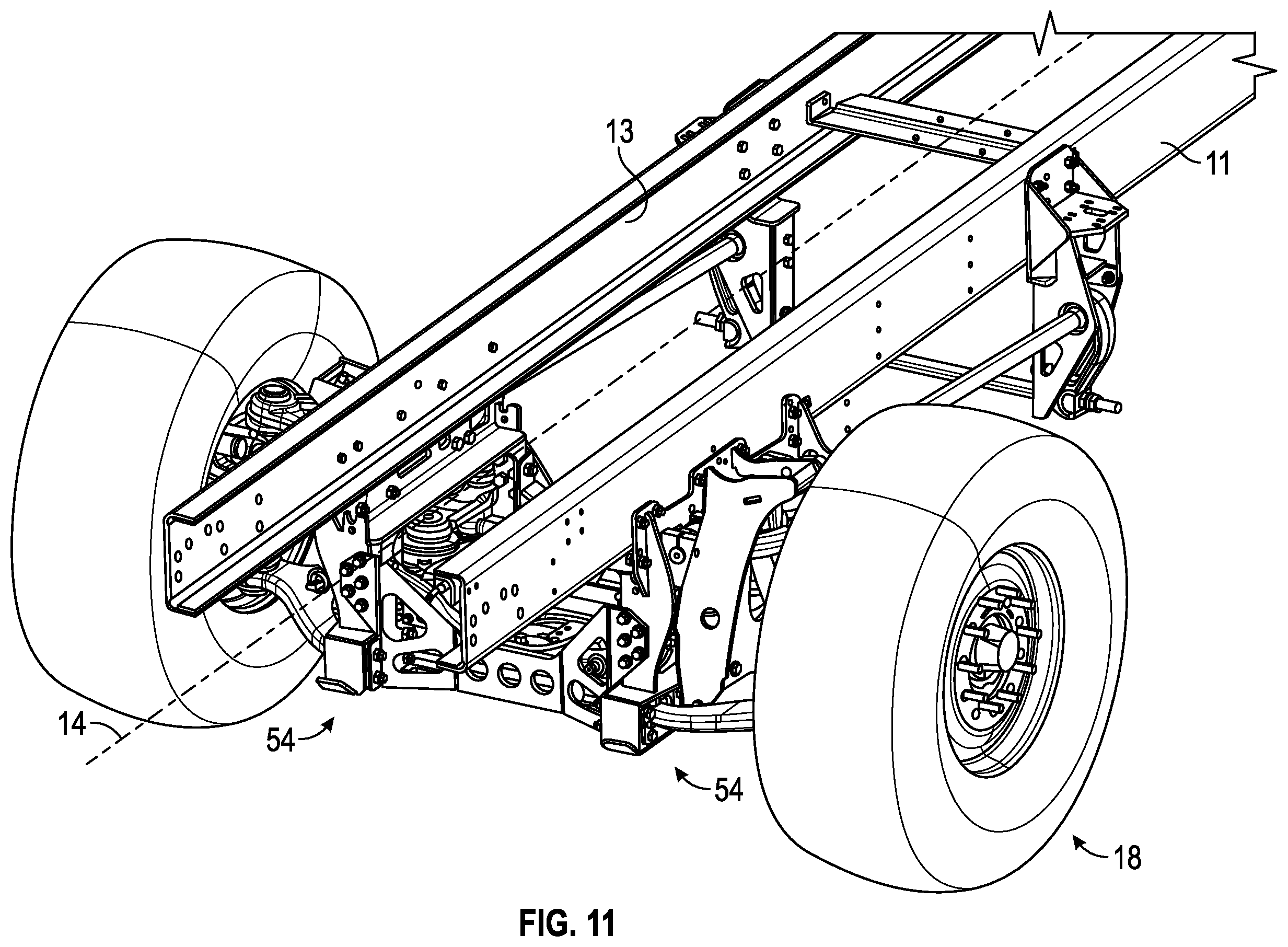 Patent US12378102 Figure 11 – Support structure for a ladder assembly of a fire apparatus