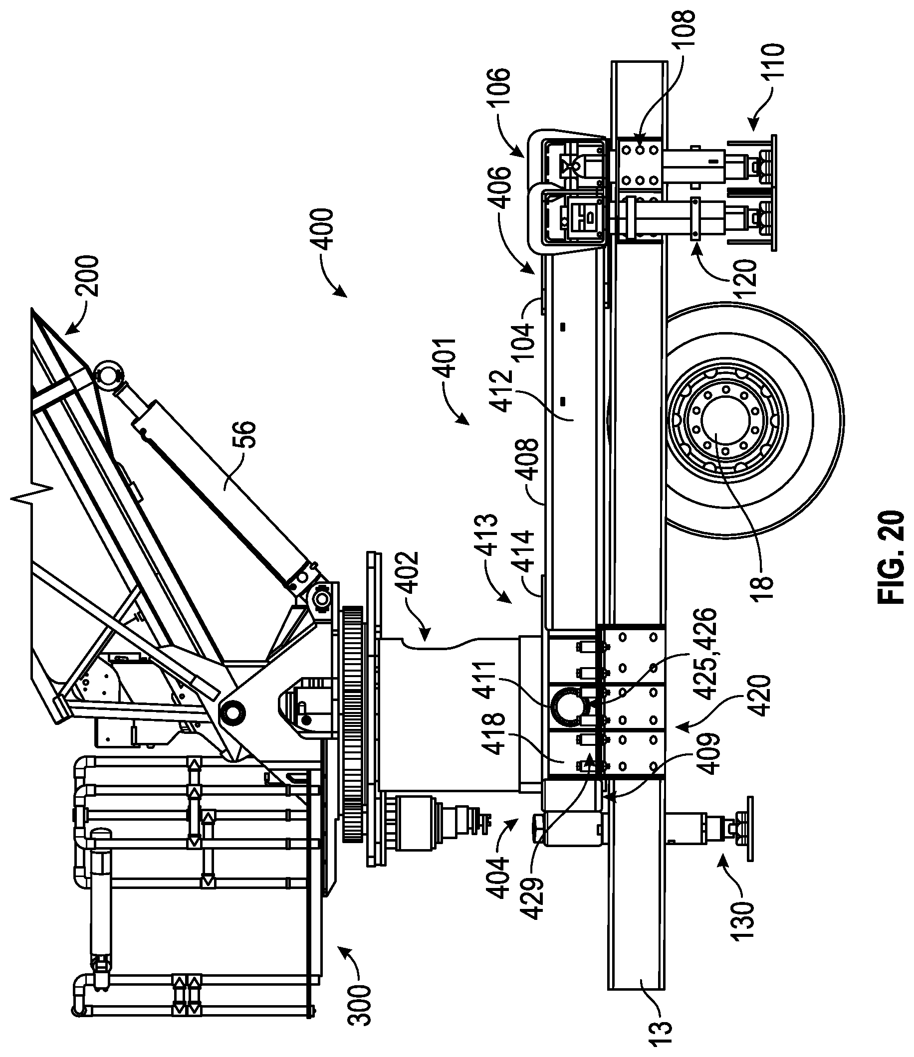 Patent US12378102 Figure 19 – Support structure for a ladder assembly of a fire apparatus