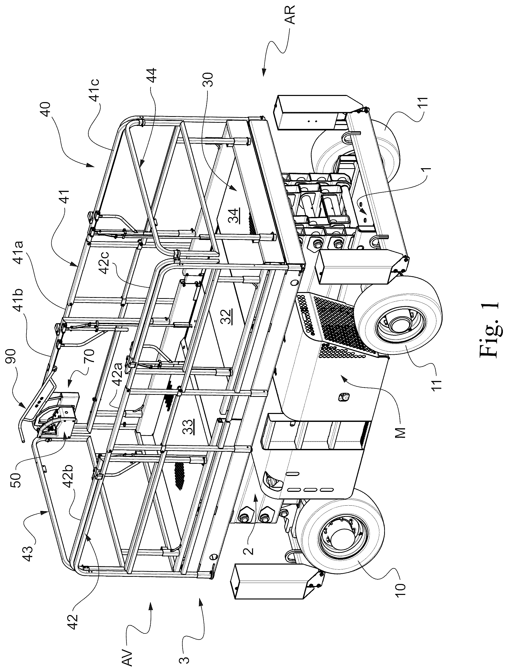 Patent US12378103 — Aerial lift with removable control console, comprising a protection device for preventing the operator from being crushed — Figure 1