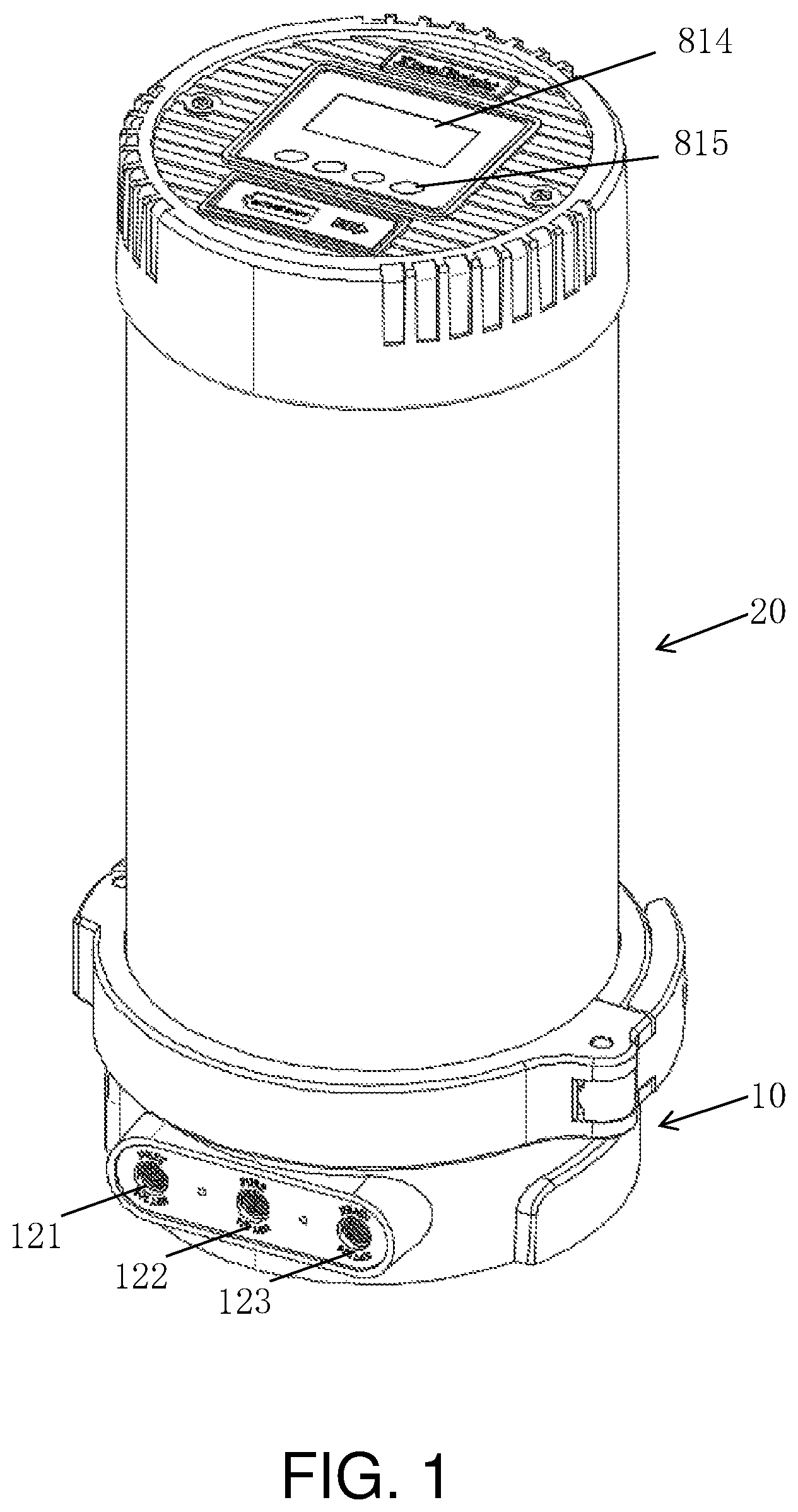 Patent US12378135 — Double-water-output cylindrical integrated water purifier — Figure 1